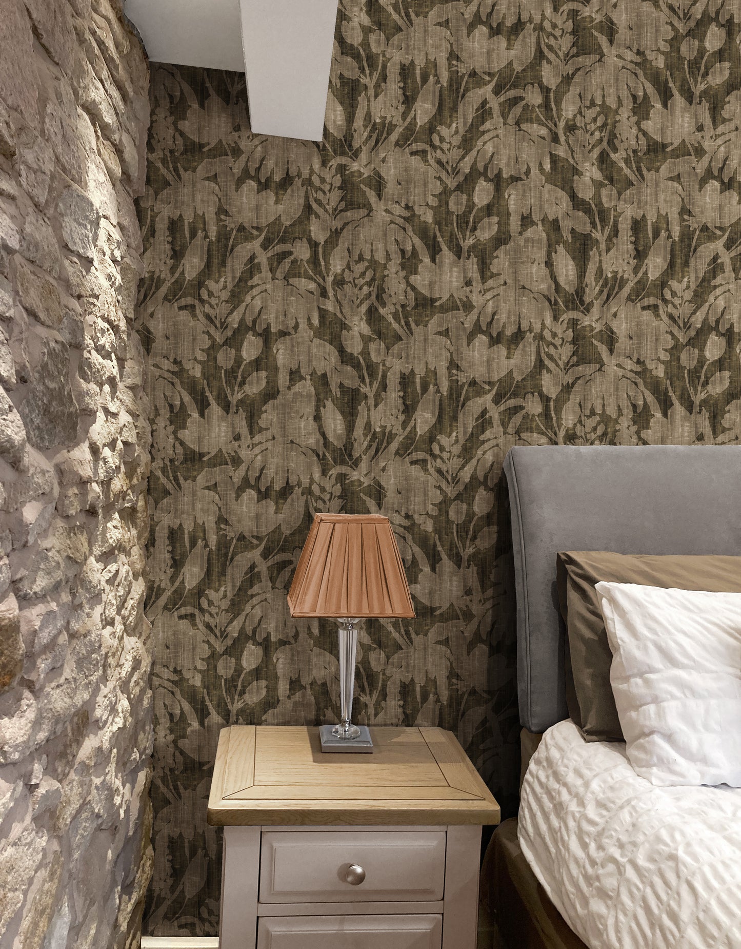 Aged Botanical Dark Peat Wallpaper