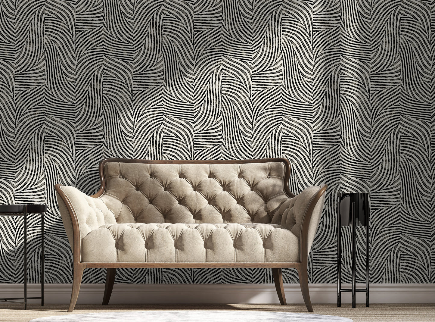 Arbez Black on Cream Wallpaper