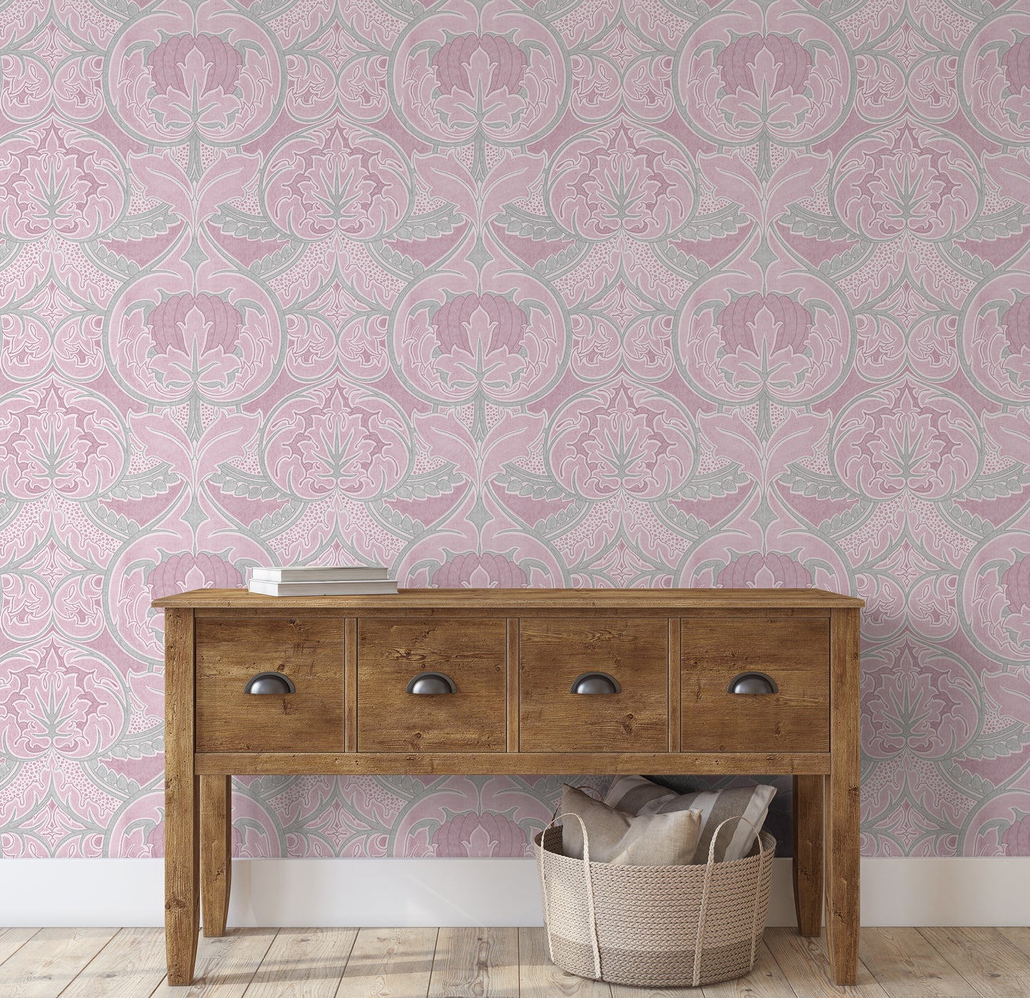 Arts & Crafts Silver Pink Wallpaper