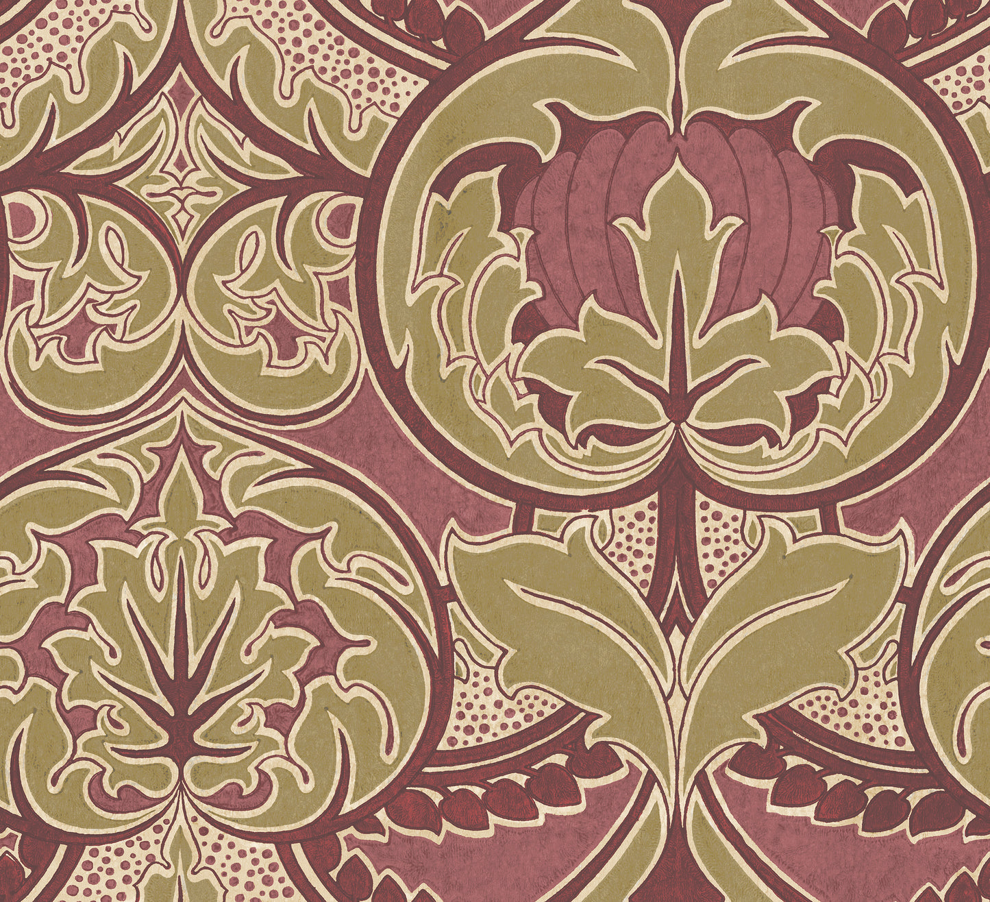 Arts & Crafts Moss and Crimson Wallpaper