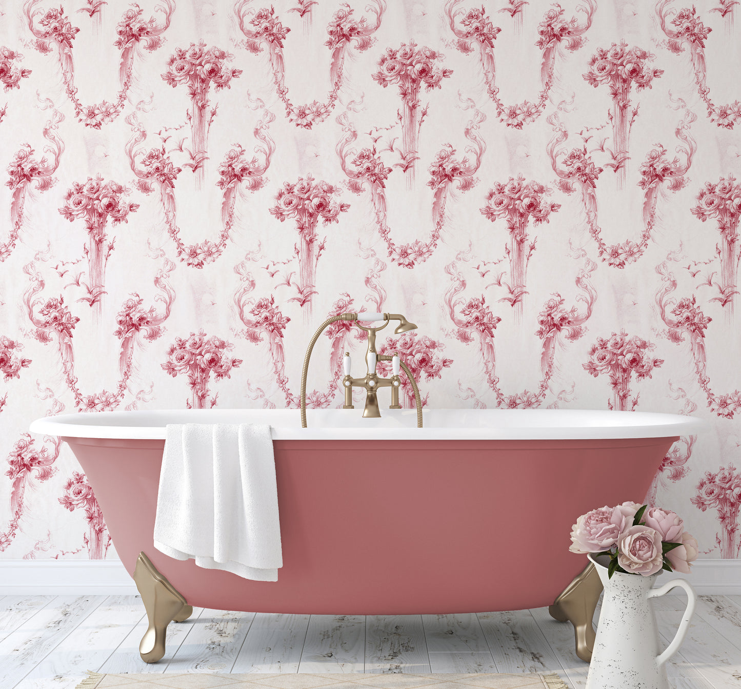 Baroque Vermilion on Cream Wallpaper