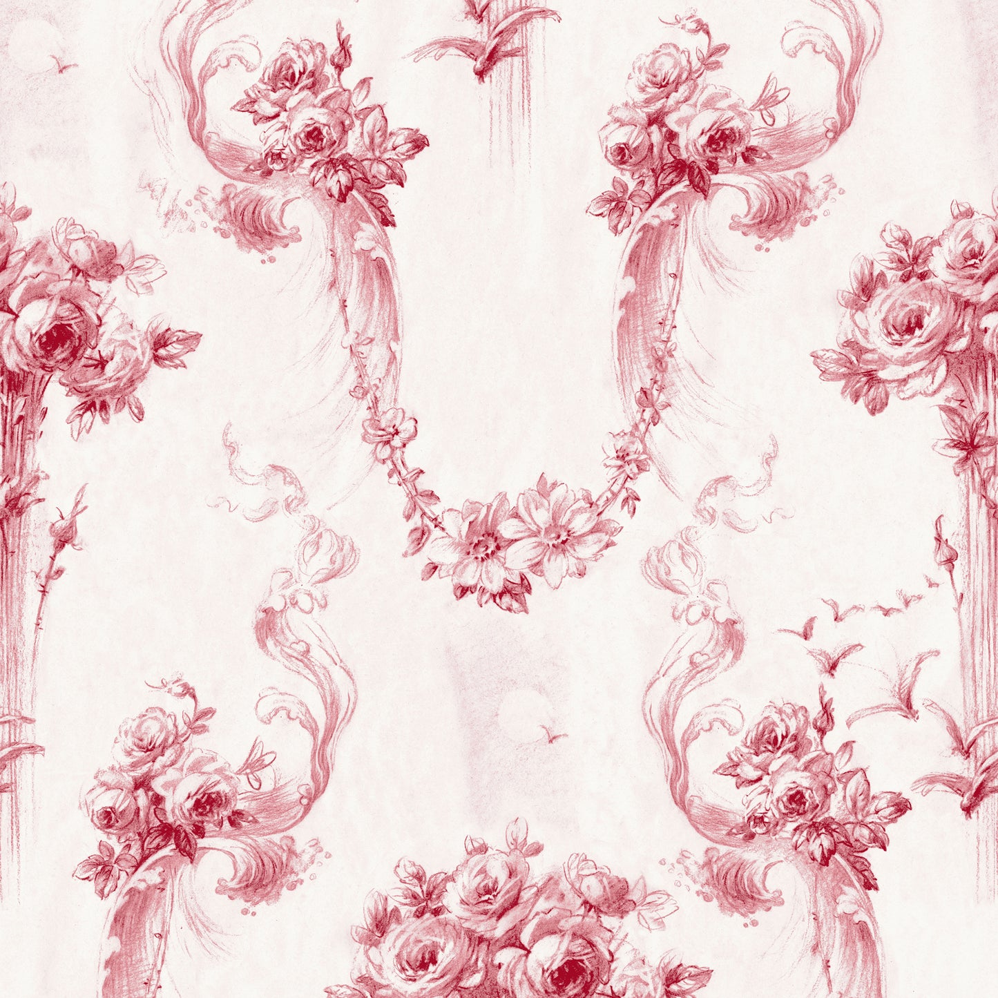 Baroque Vermilion on Cream Wallpaper