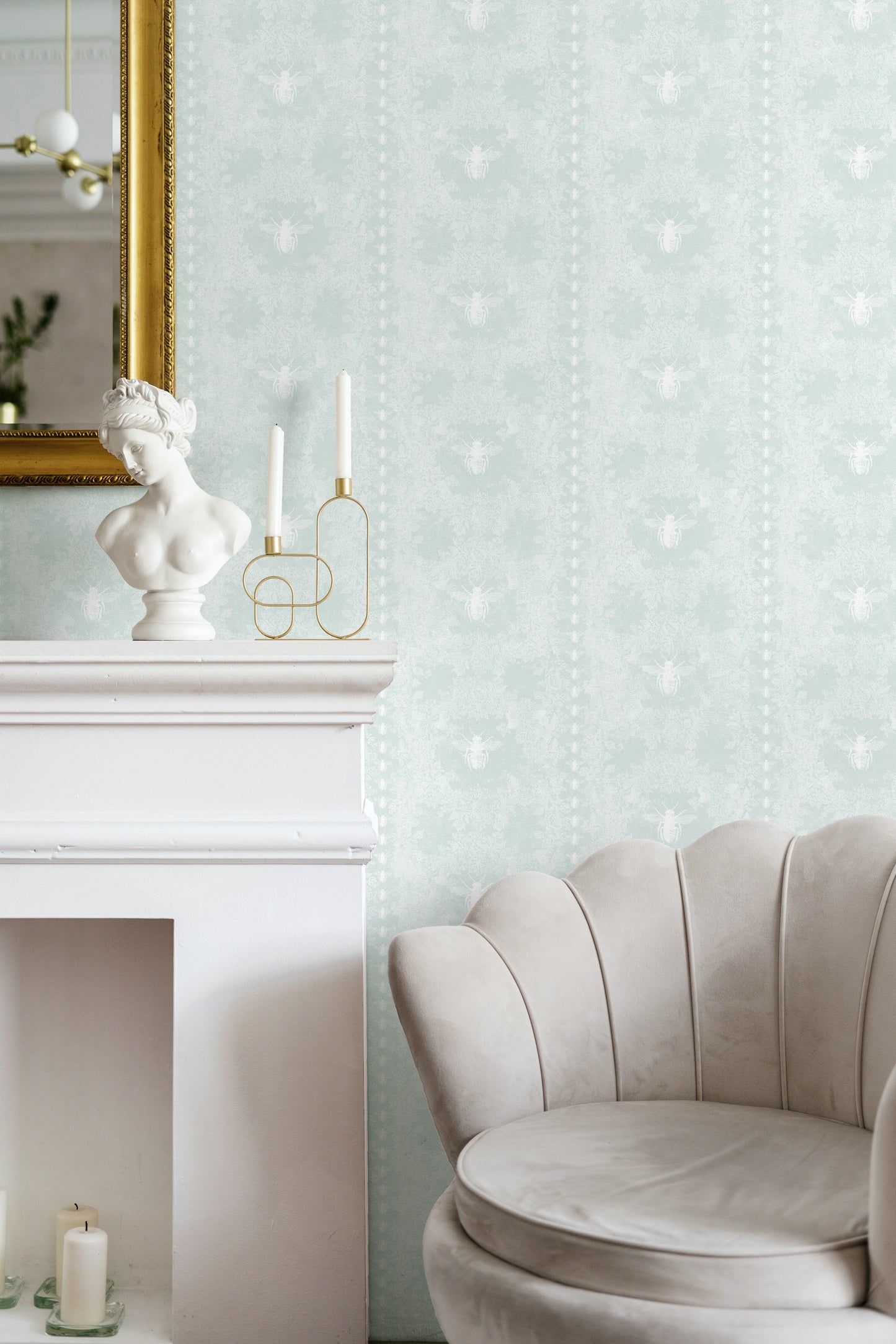 Bee Stripe Soft Turquoise Wallpaper