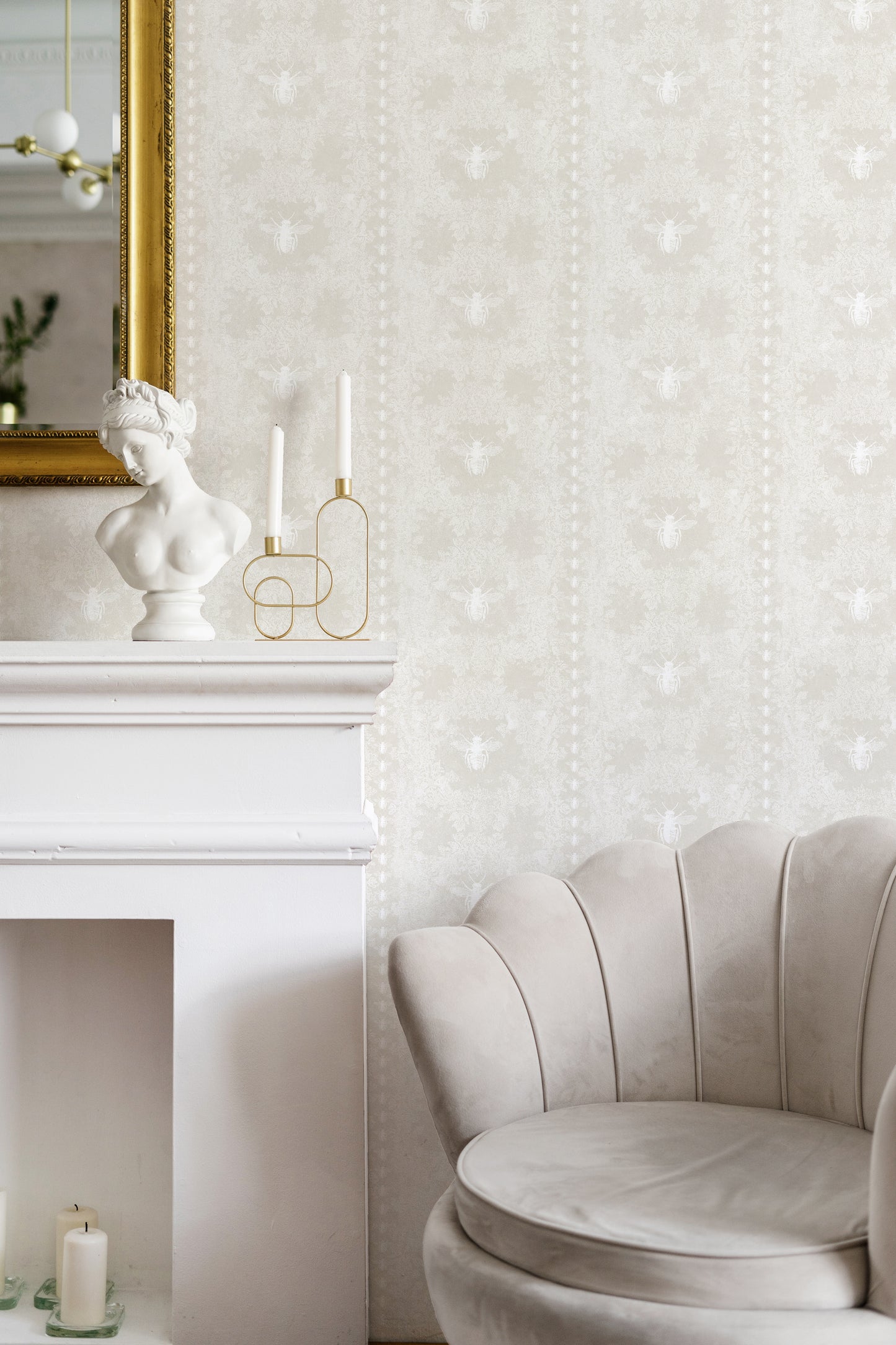 Bee Stripe Soft Beige Wallpaper