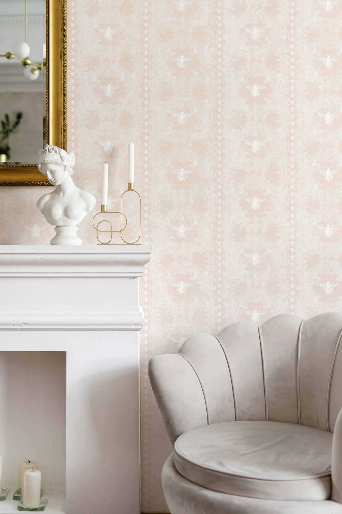 Bee Stripe Soft Peach Wallpaper