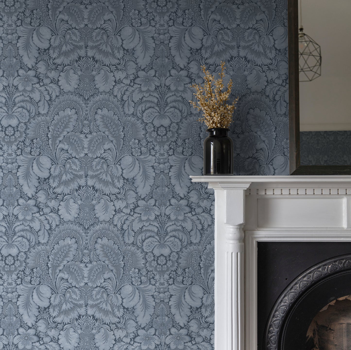Brocade Blue Grey Wallpaper