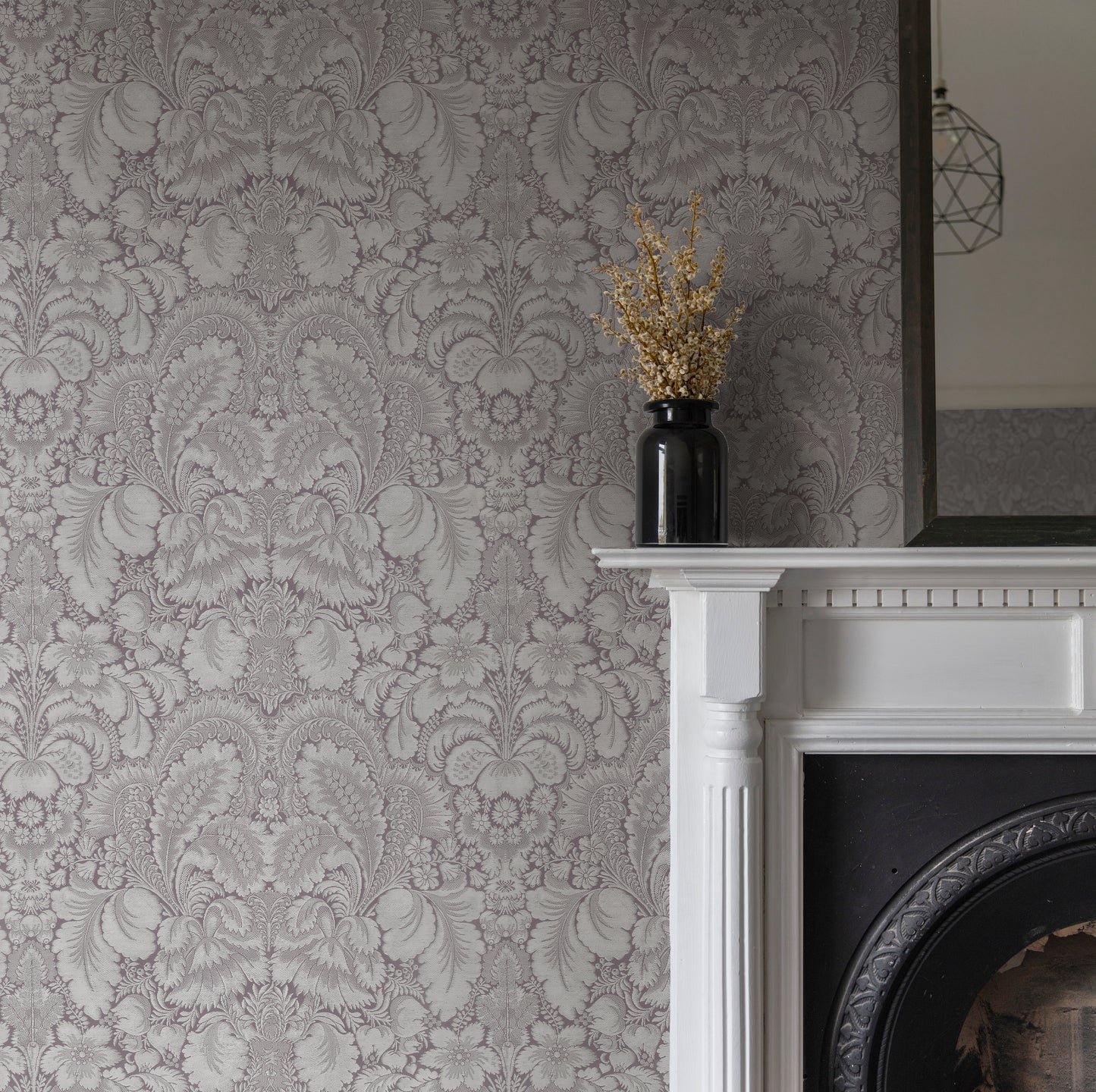 Brocade Plum over Stone Wallpaper