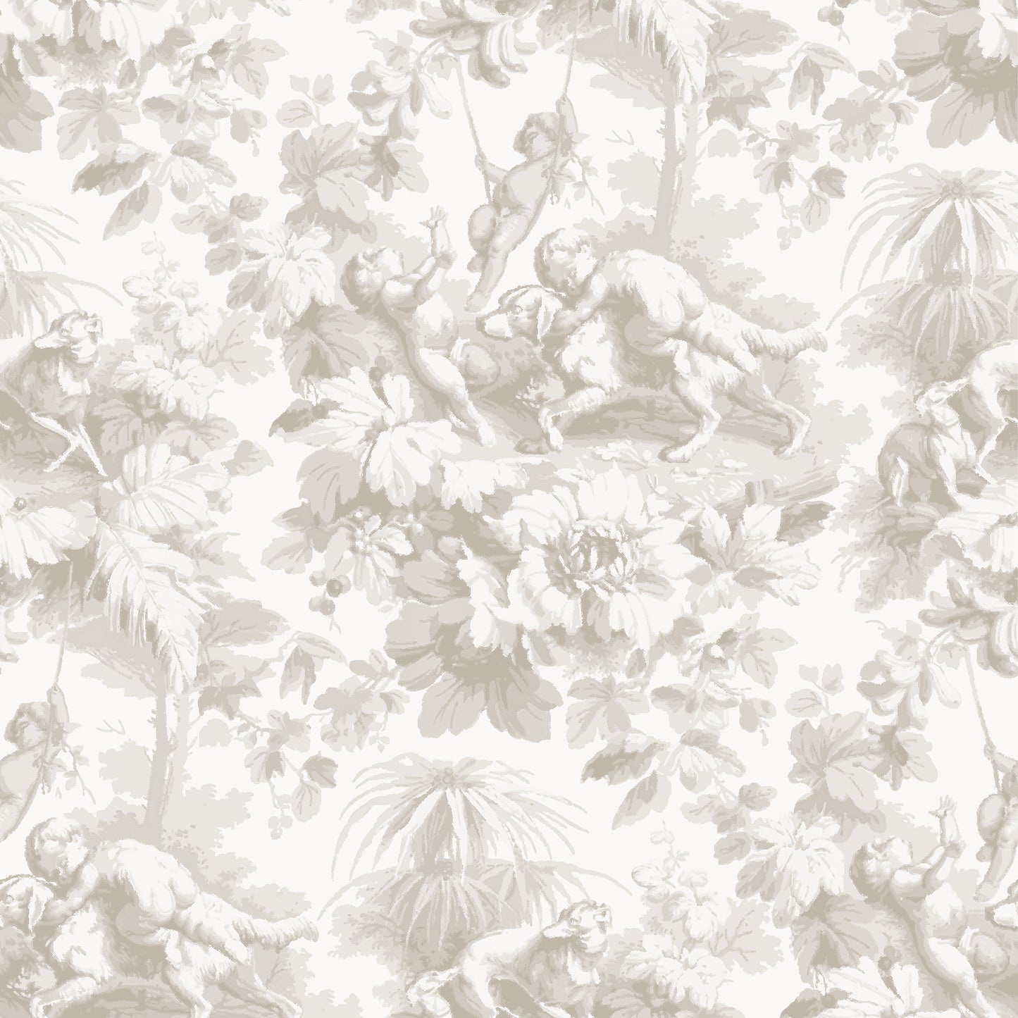 Cherubs Toile Ecru Wallpaper