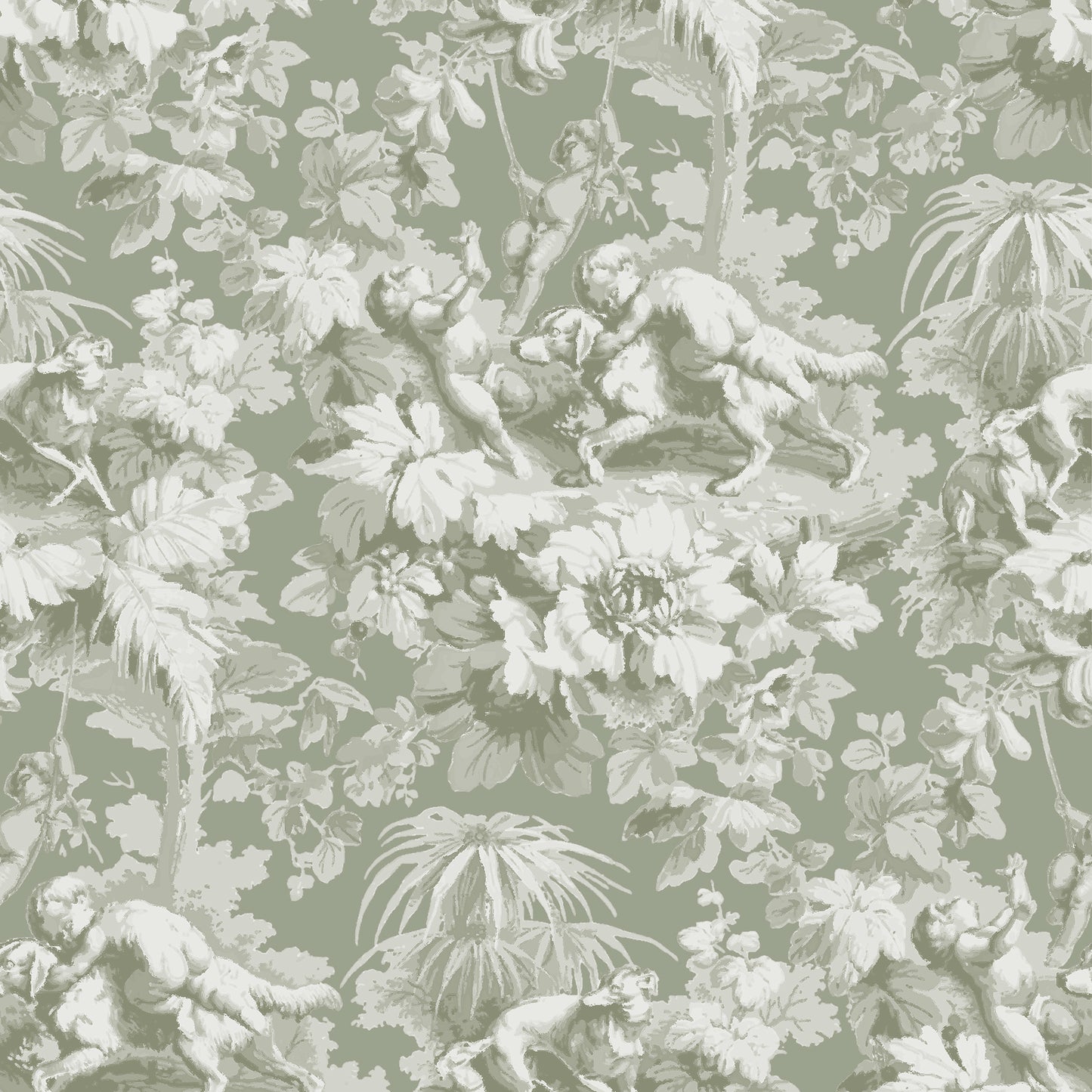 Cherubs Toile Lichen Wallpaper