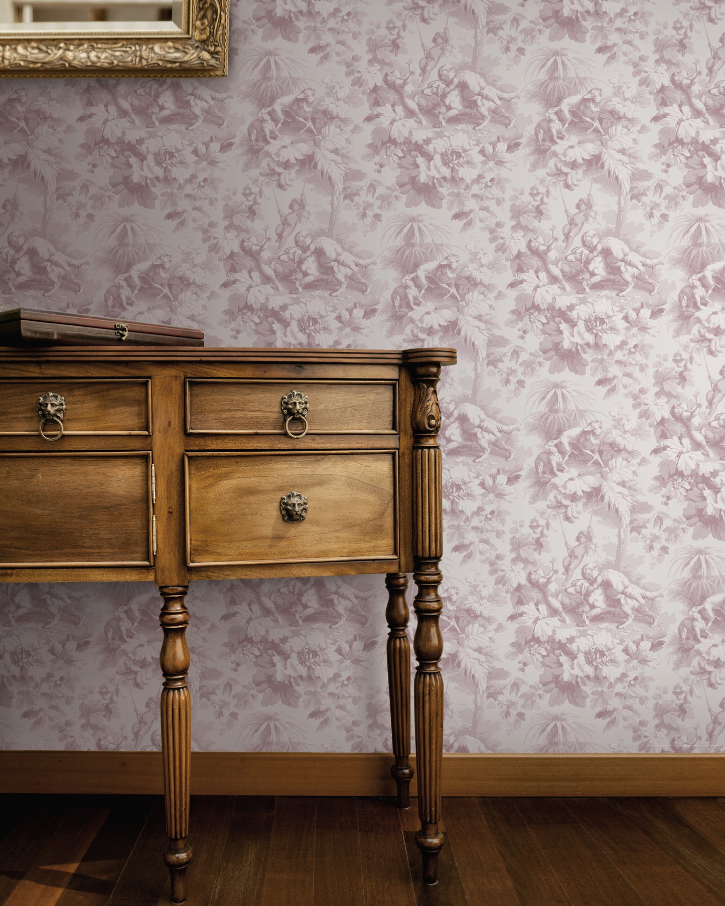 Cherubs Toile Pink on Ivory Wallpaper