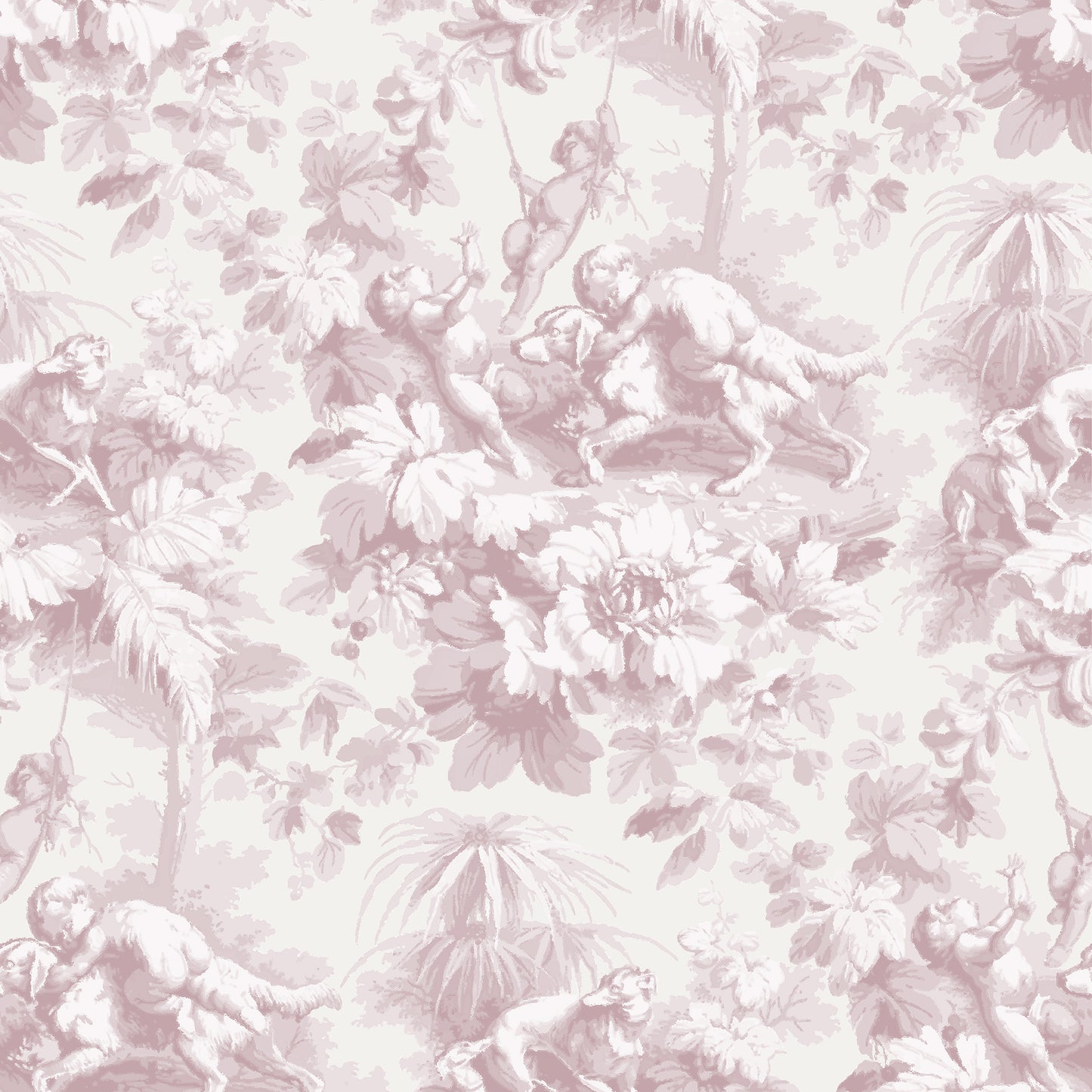 Cherubs Toile Pink on Ivory Wallpaper