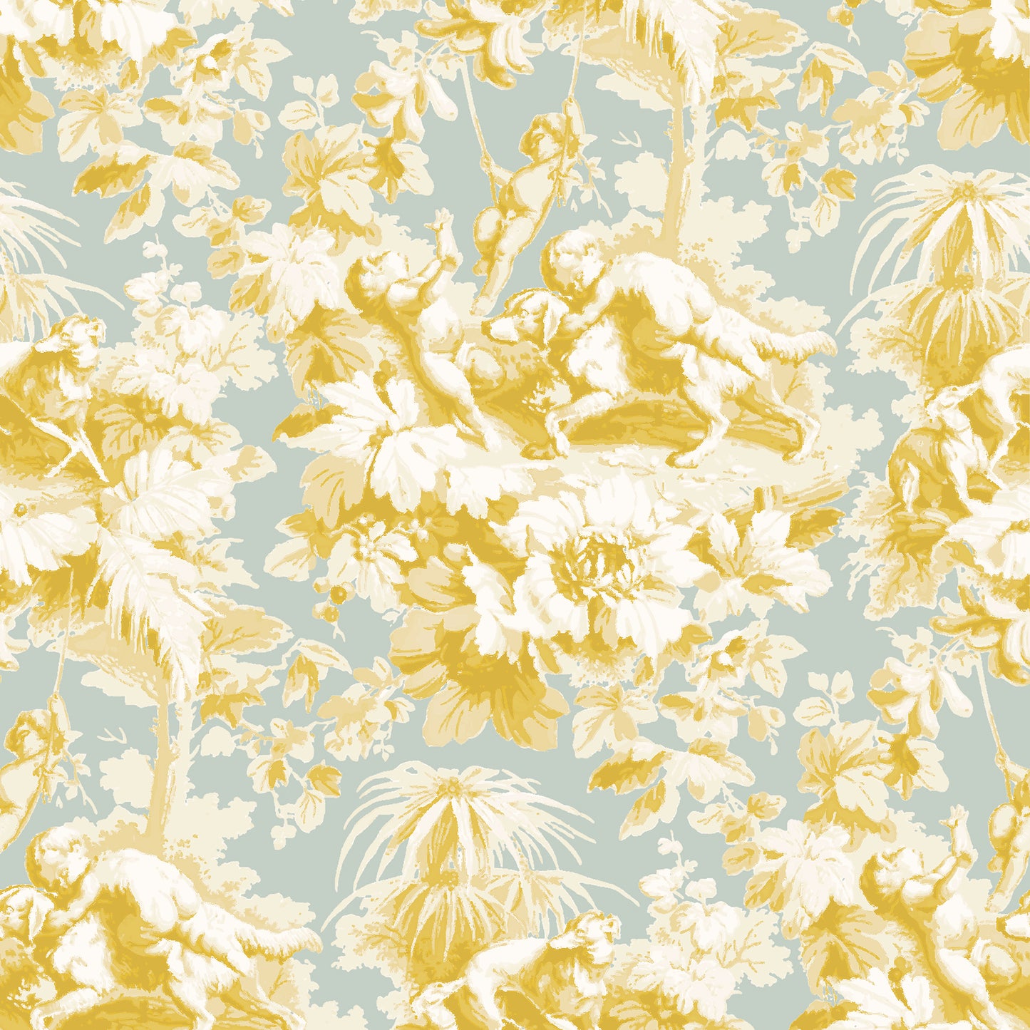 Cherubs Toile Saffron Wallpaper