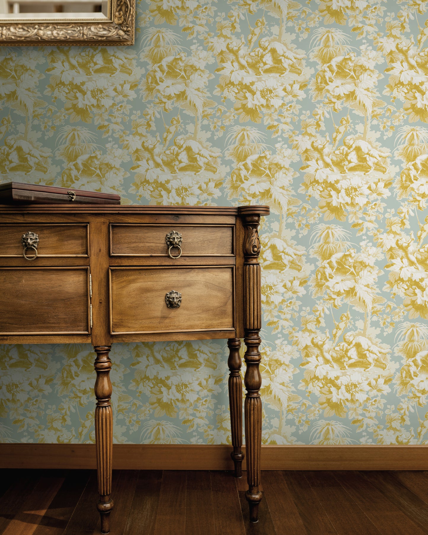 Cherubs Toile Saffron Wallpaper