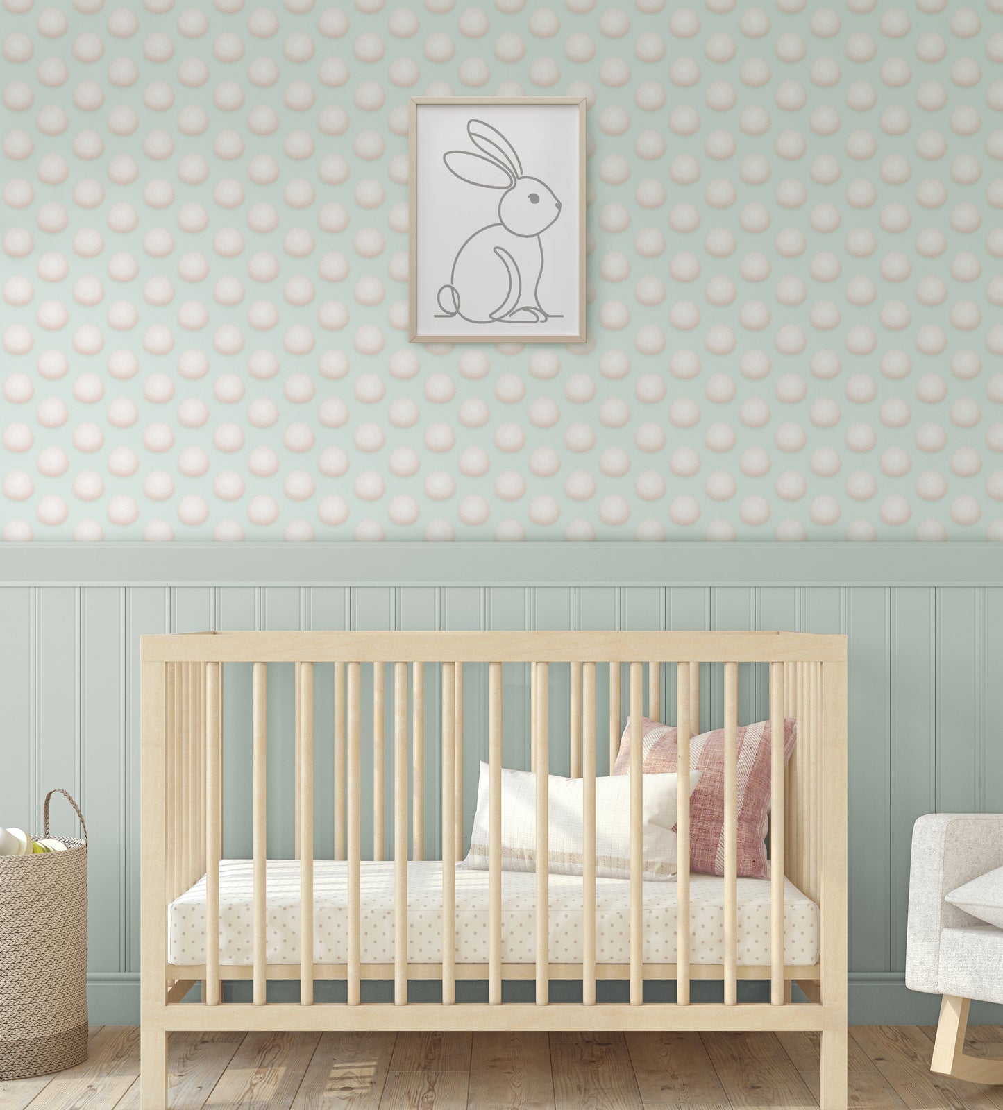 Cottontails Powder Pink on Mint Wallpaper