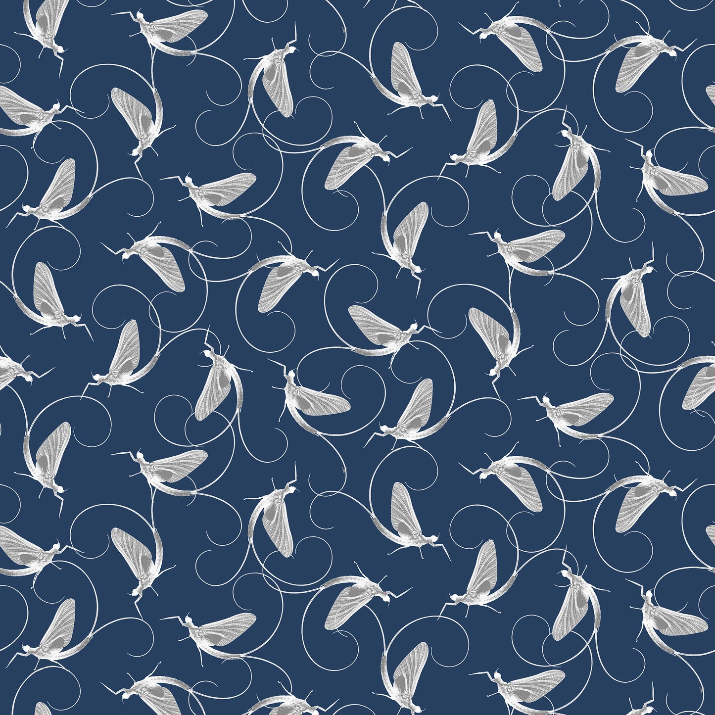 Dance Of The Mayfly Grey on Navy Wallpaper