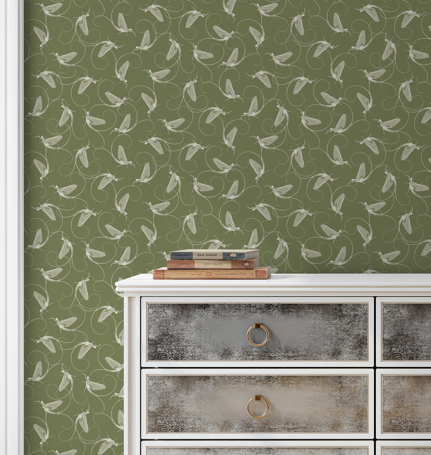 Dance Of The Mayfly Sage on Bronze Green Wallpaper
