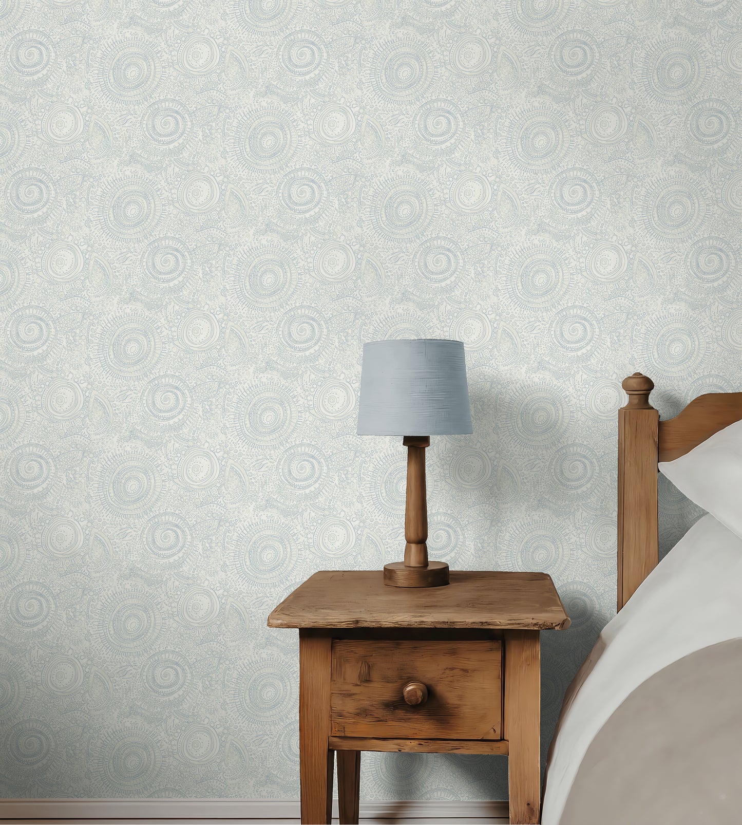 Doodle Blue over Parchment Wallpaper