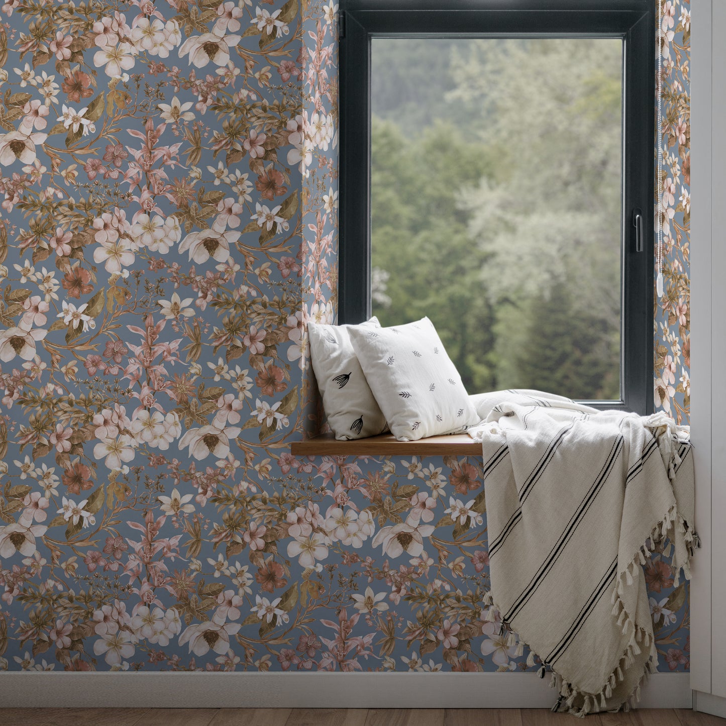 Dulcina Floral French Blue Wallpaper