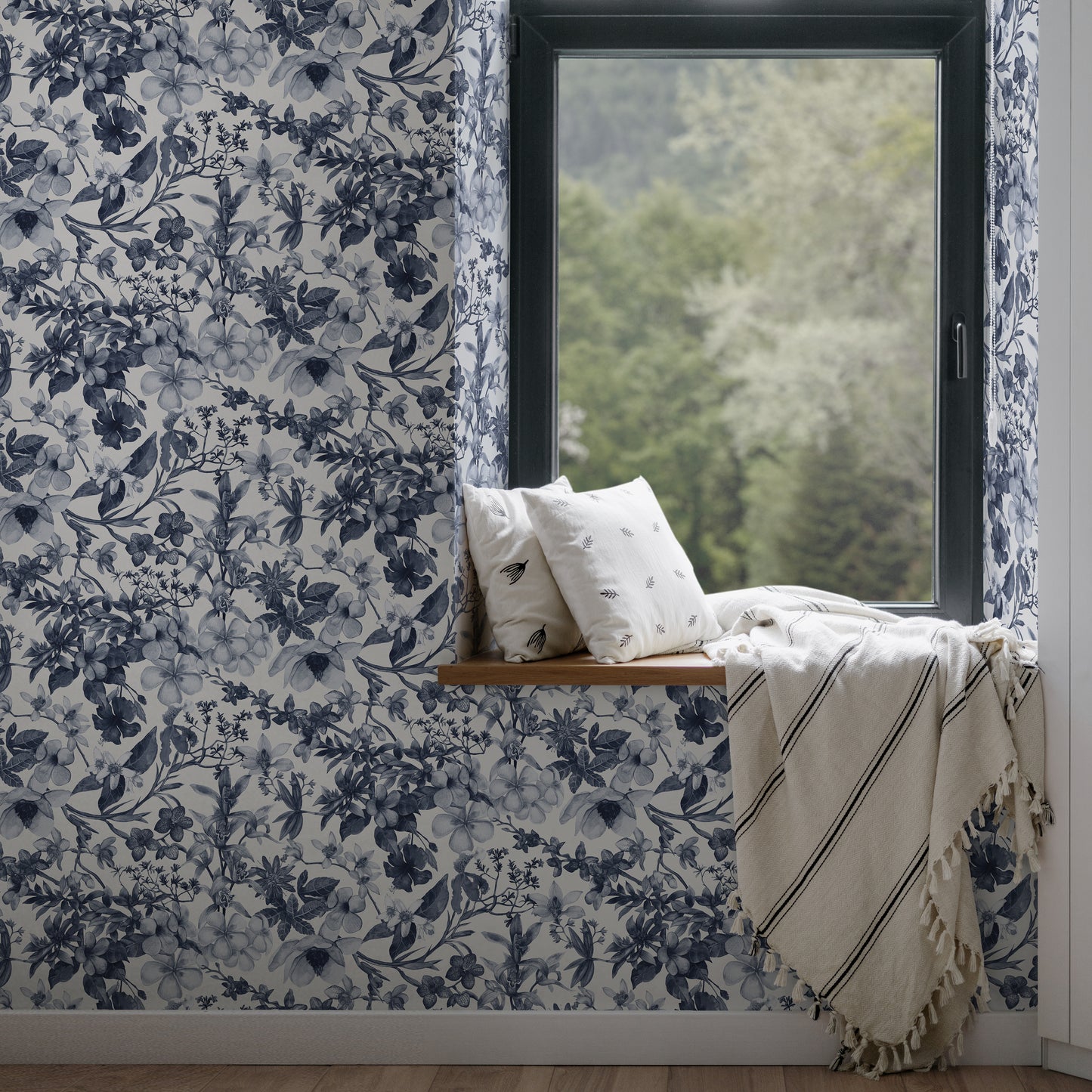 Dulcina Floral Inky Blue Wallpaper