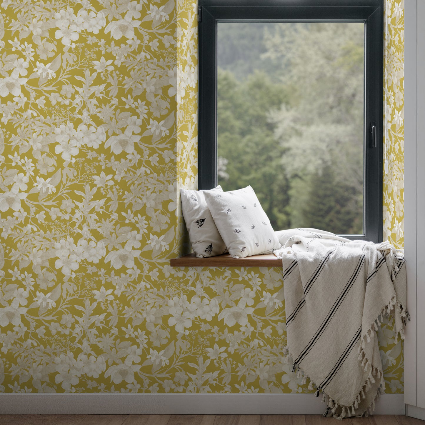 Dulcina Floral Mustard Wallpaper