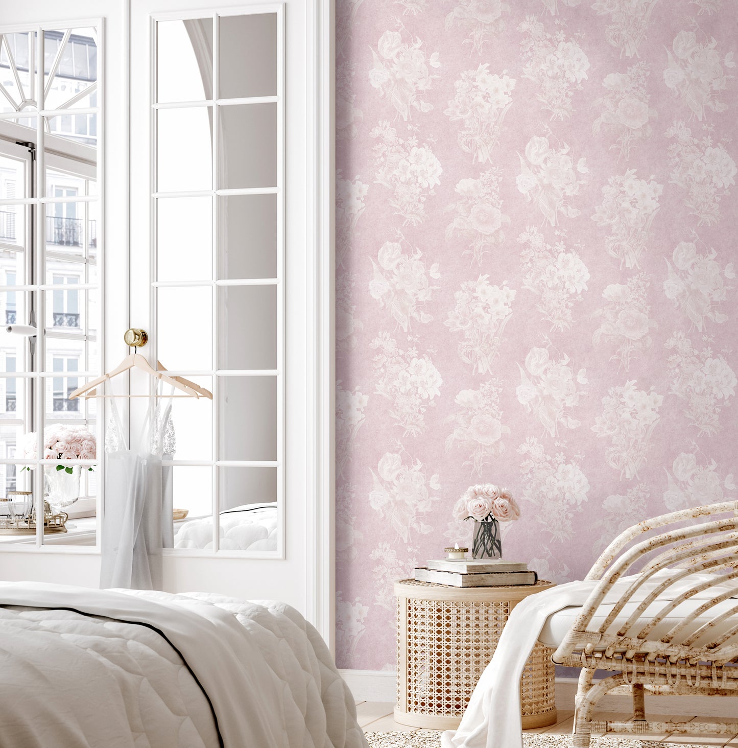 Faded Bouquet Coral Pink Wallpaper