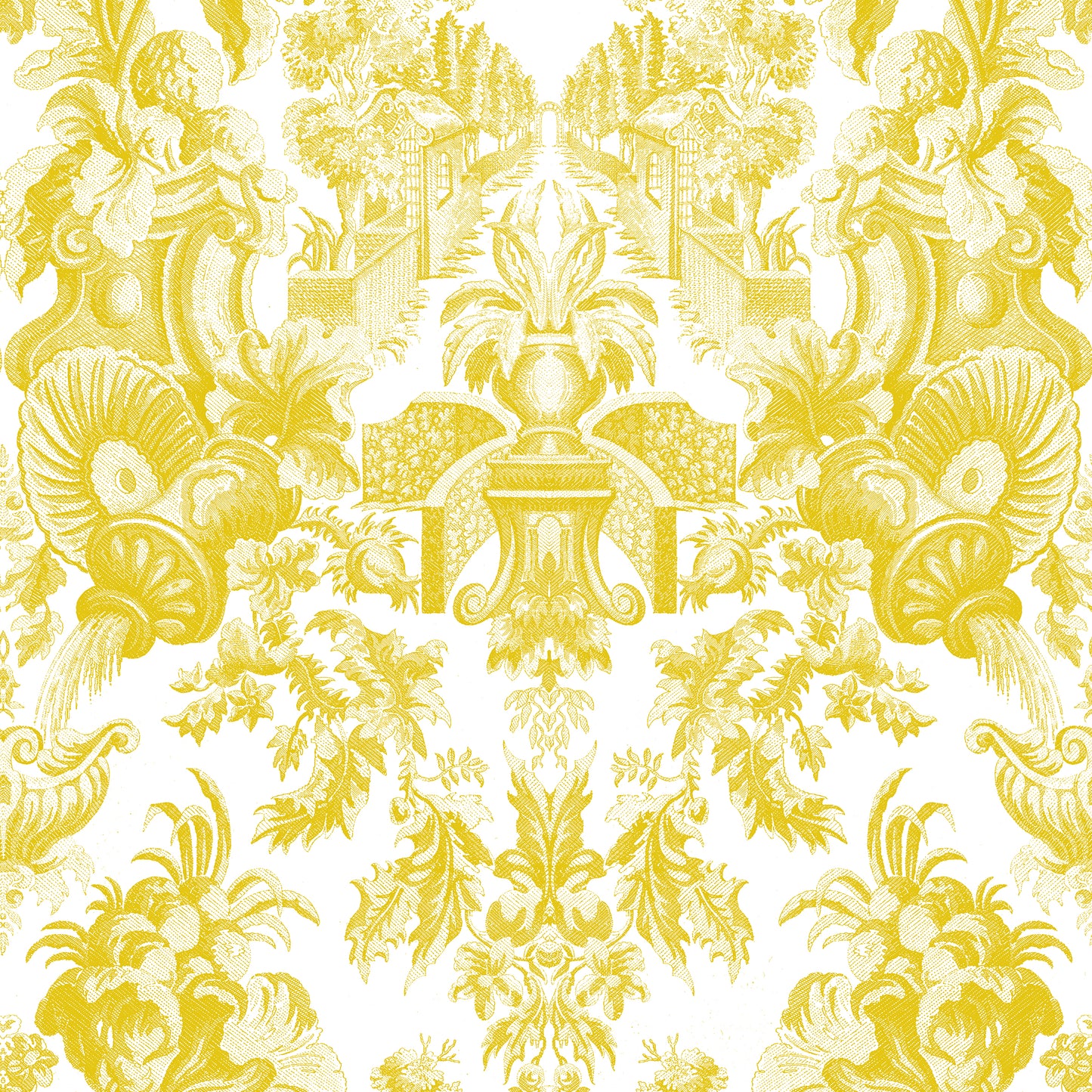 Papier Peint Le Jardin Ocre sur Blanc