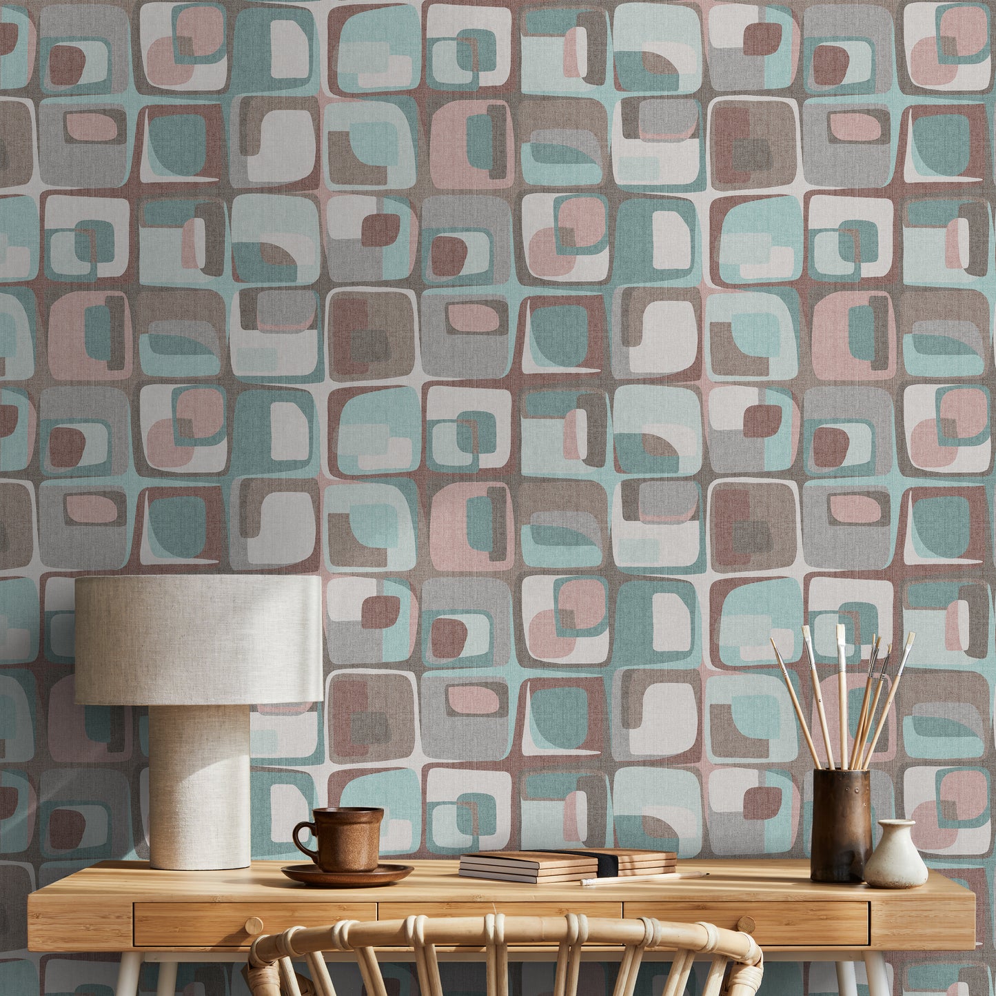 On The Box Turq & Salmon Wallpaper