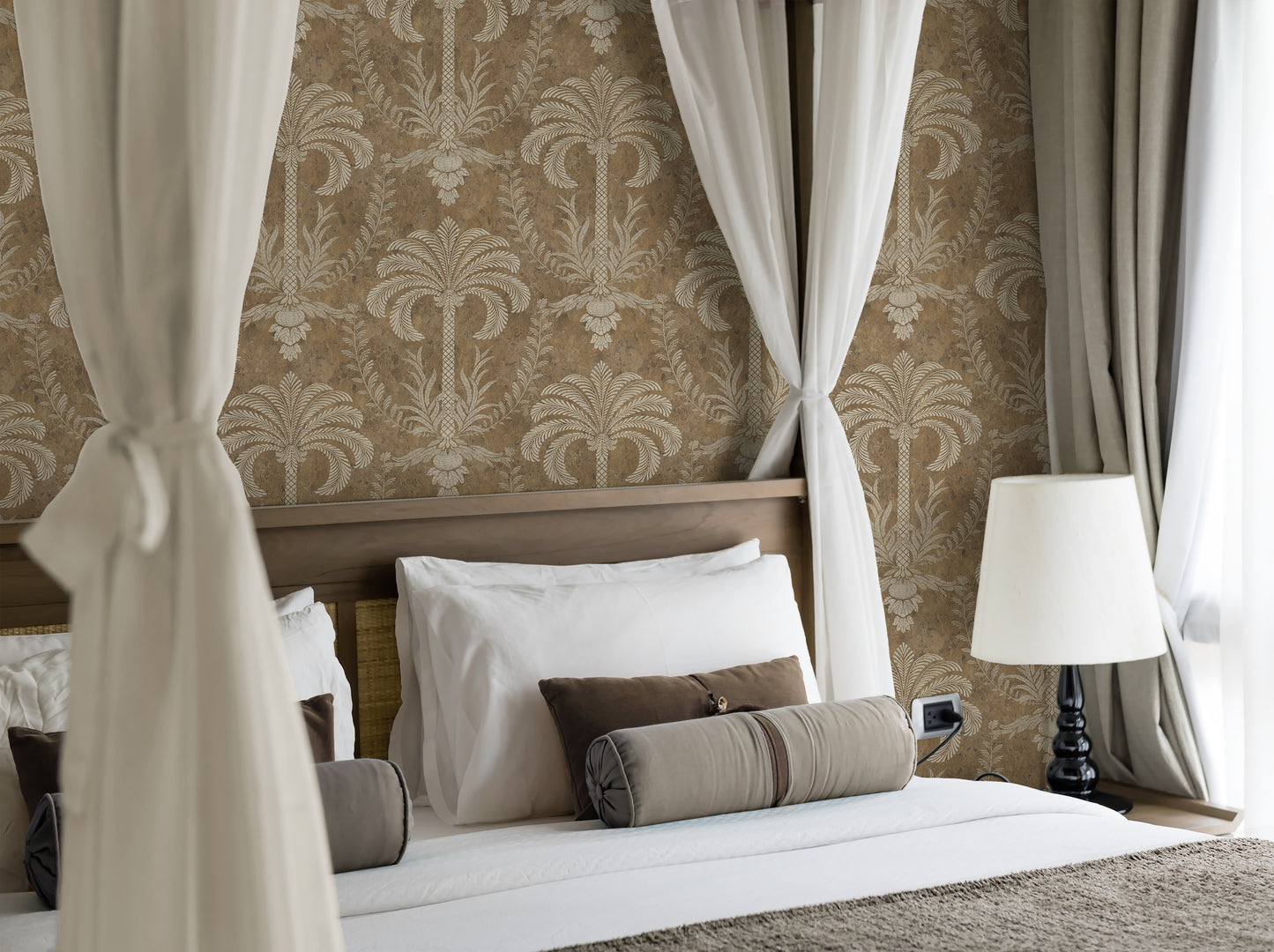 Palm Damask Earth Wallpaper