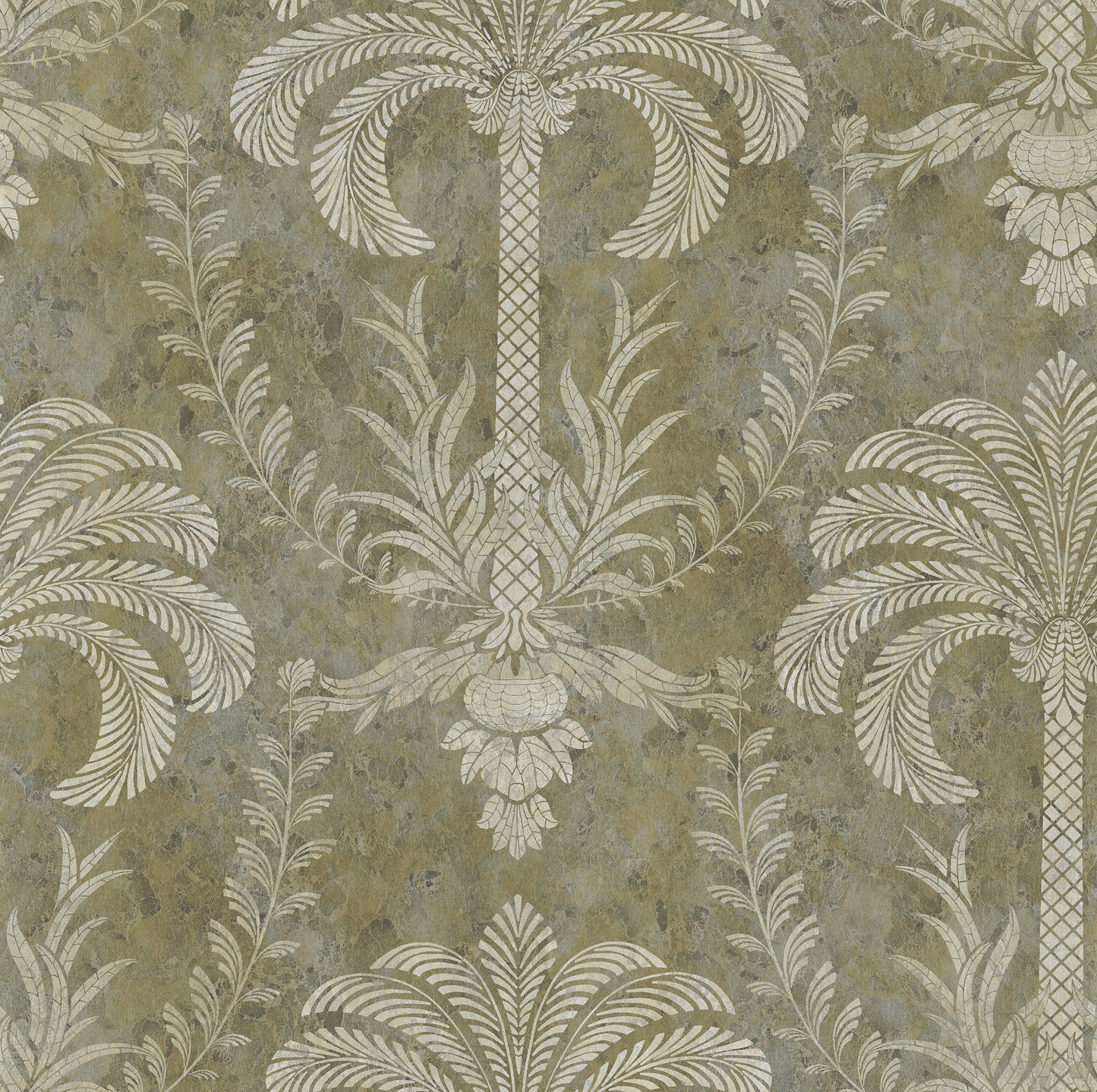 Palm Damask Mossy Stone Wallpaper
