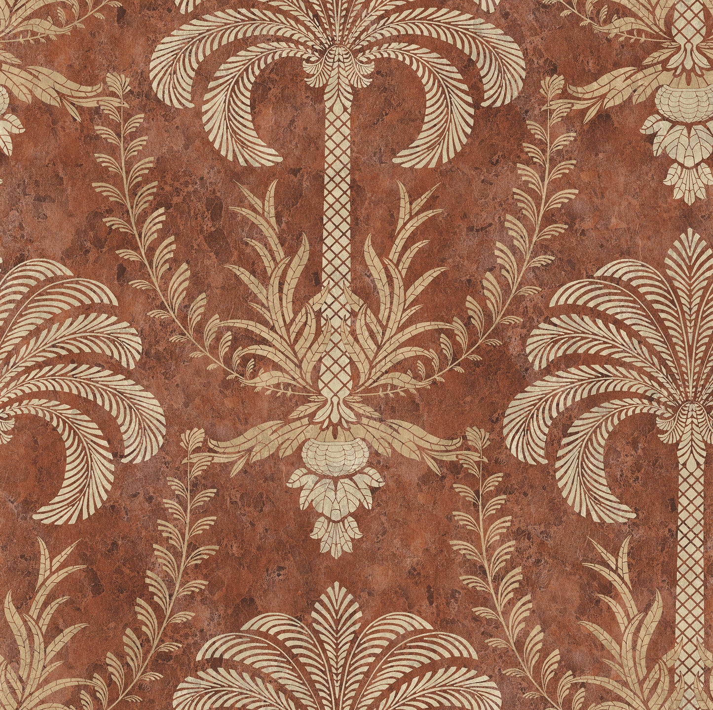 Palm Damask Terracotta Wallpaper