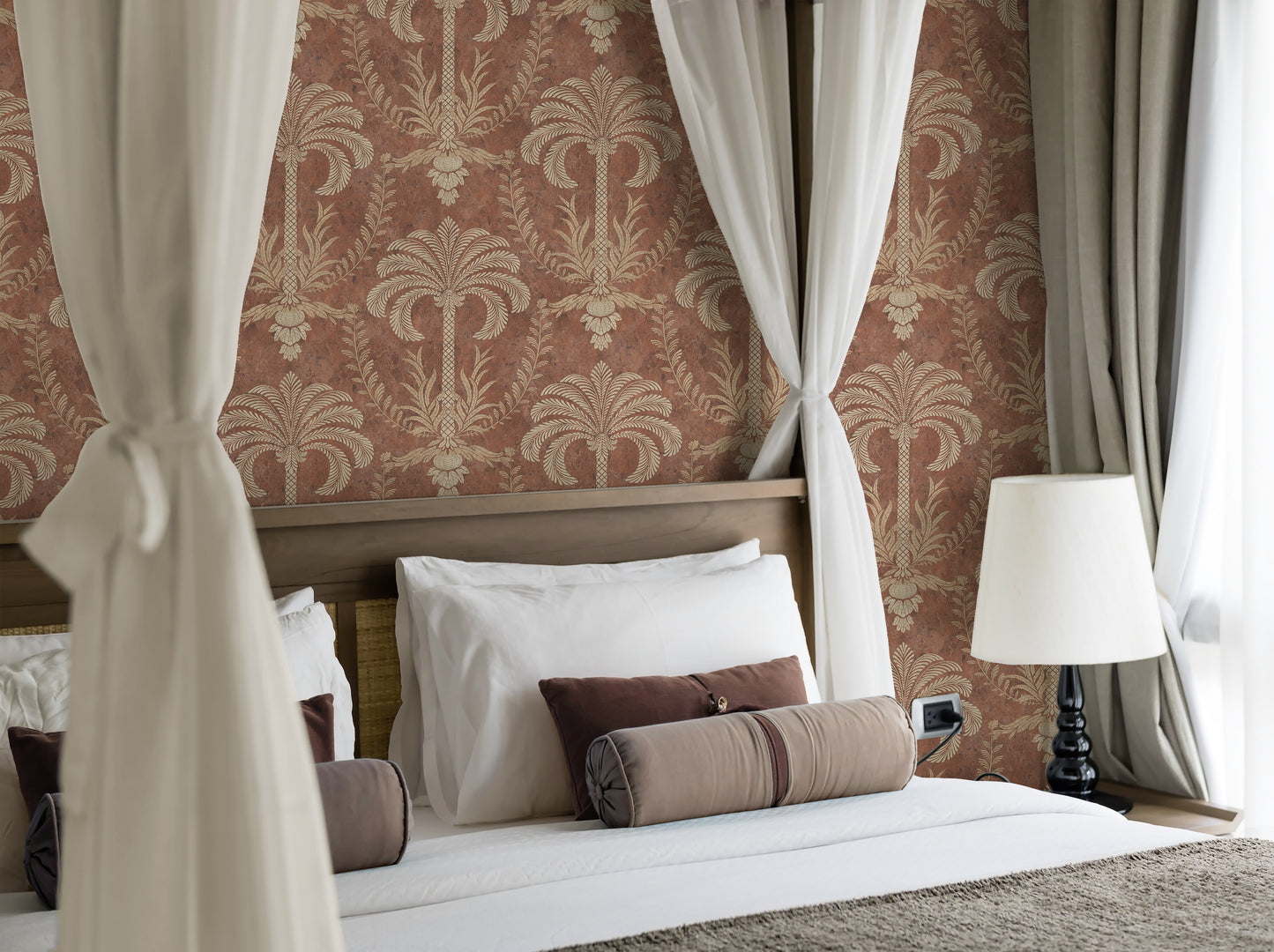 Palm Damask Terracotta Wallpaper
