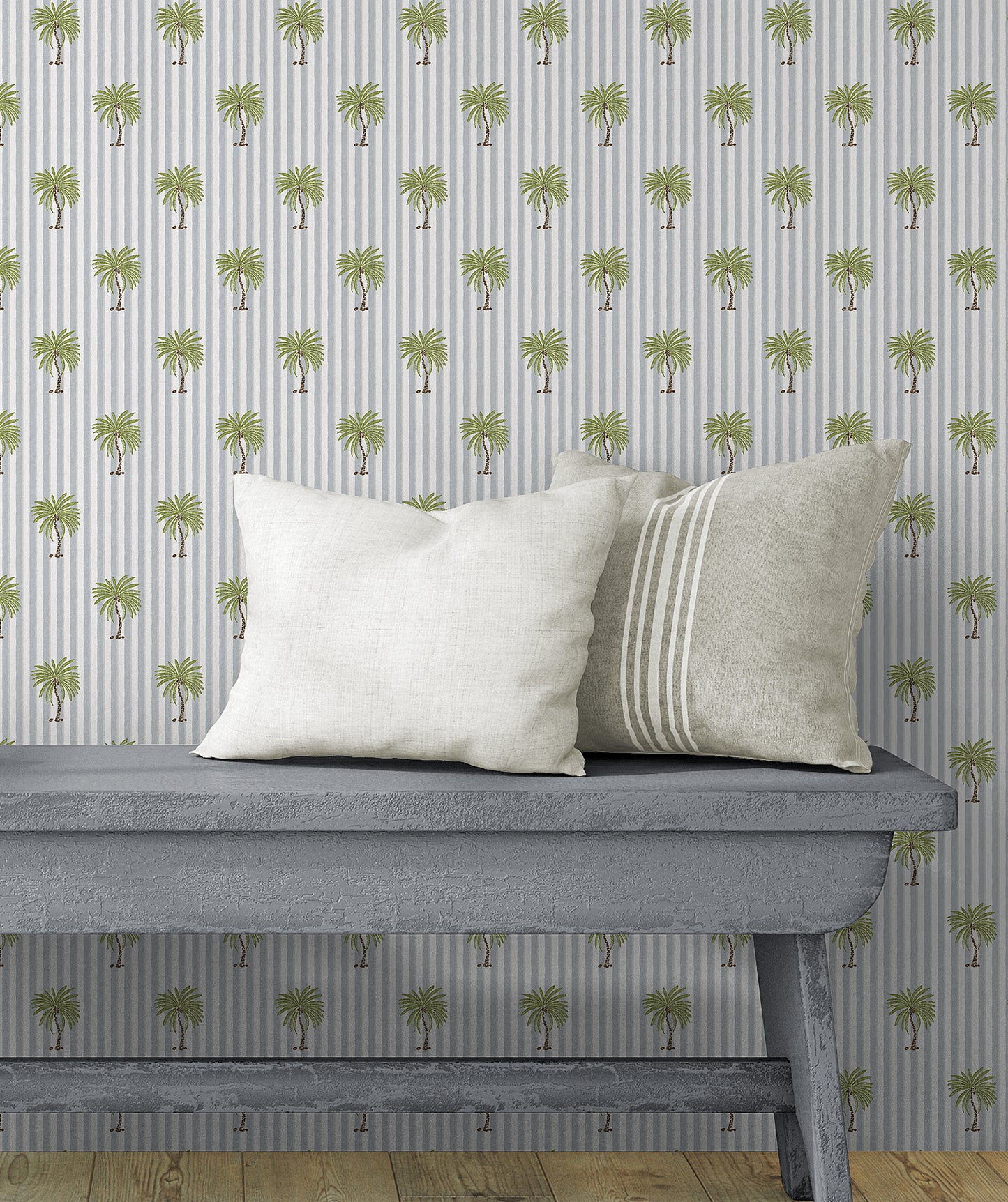 Palm Stripe Blue Grey Wallpaper