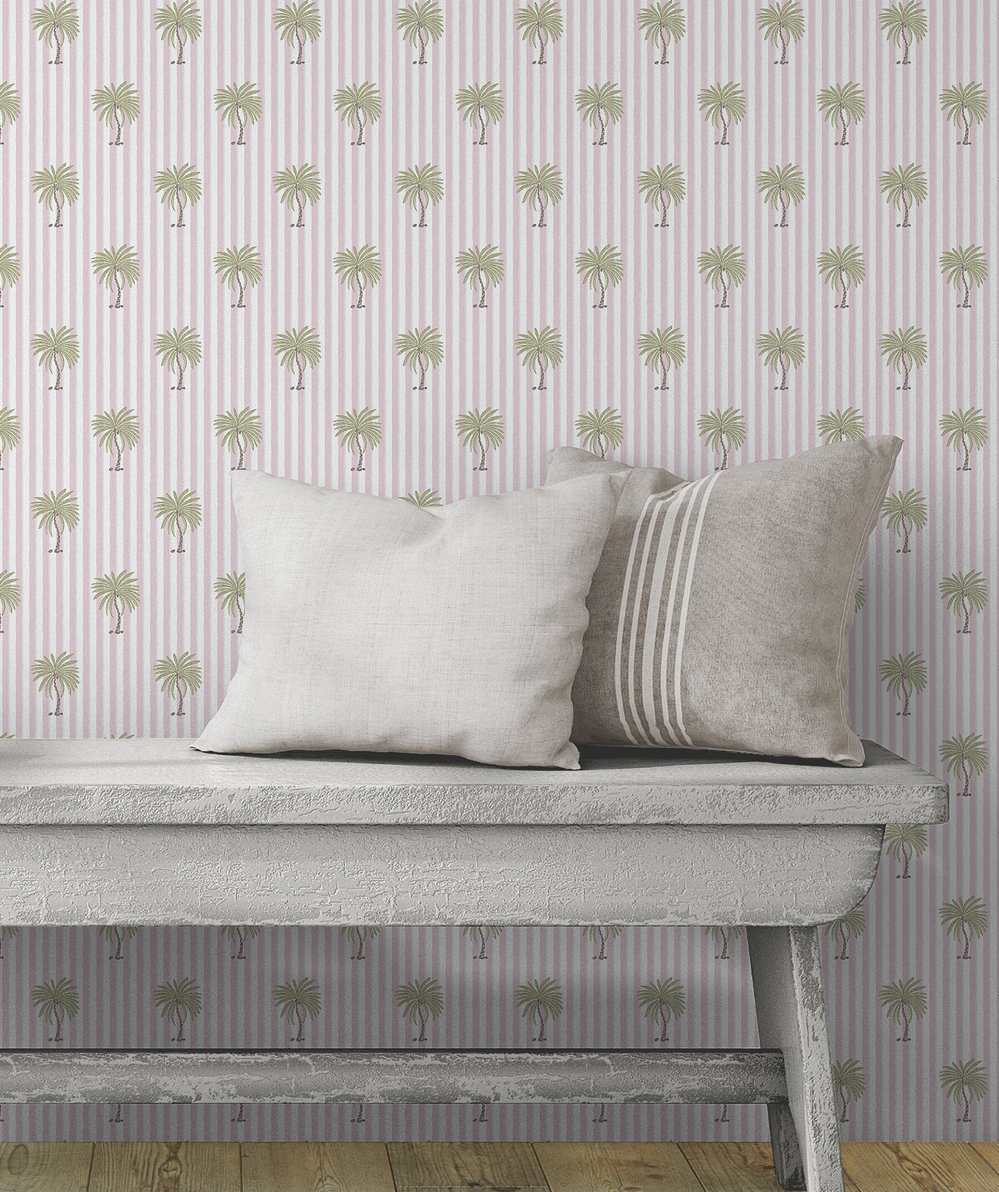 Palm Stripe Candy Pink Wallpaper