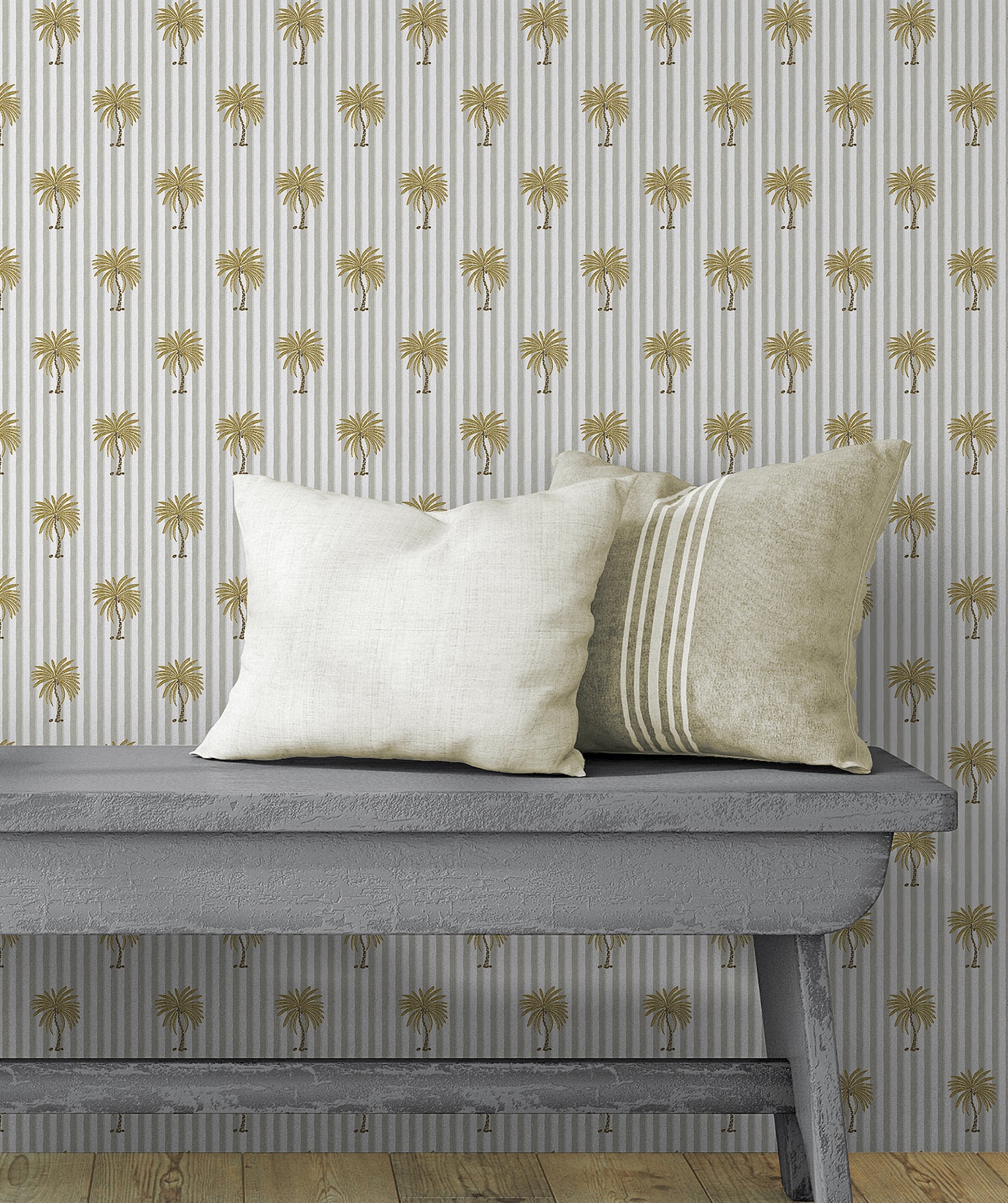 Palm Stripe Soft Ochre Wallpaper