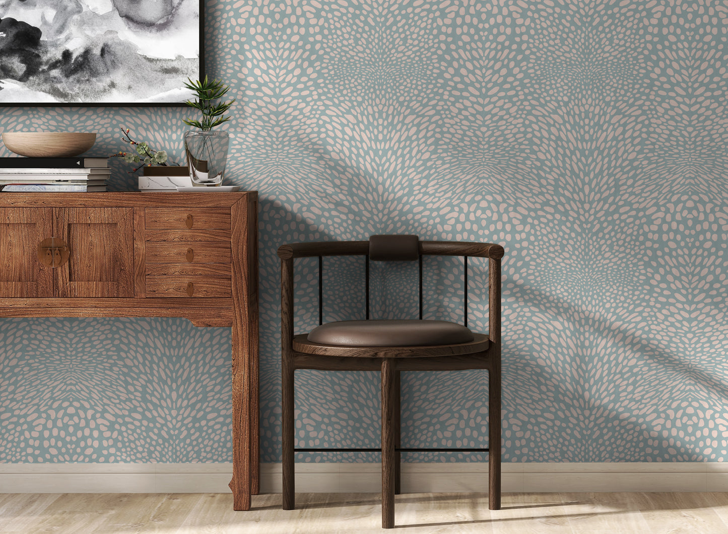 Panthera Shell on Teal Blue Wallpaper
