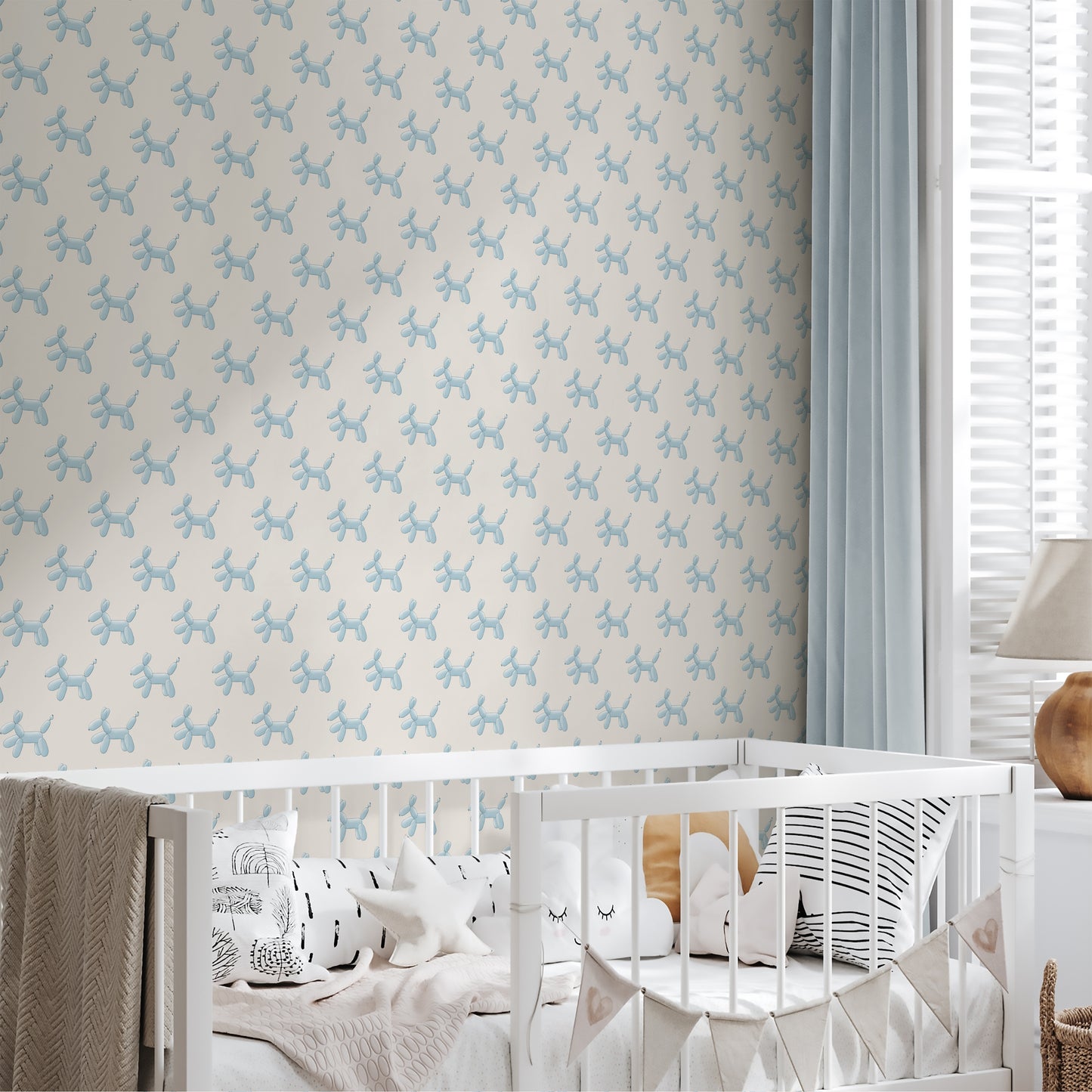 Pop The Dog Blue on Ivory Wallpaper
