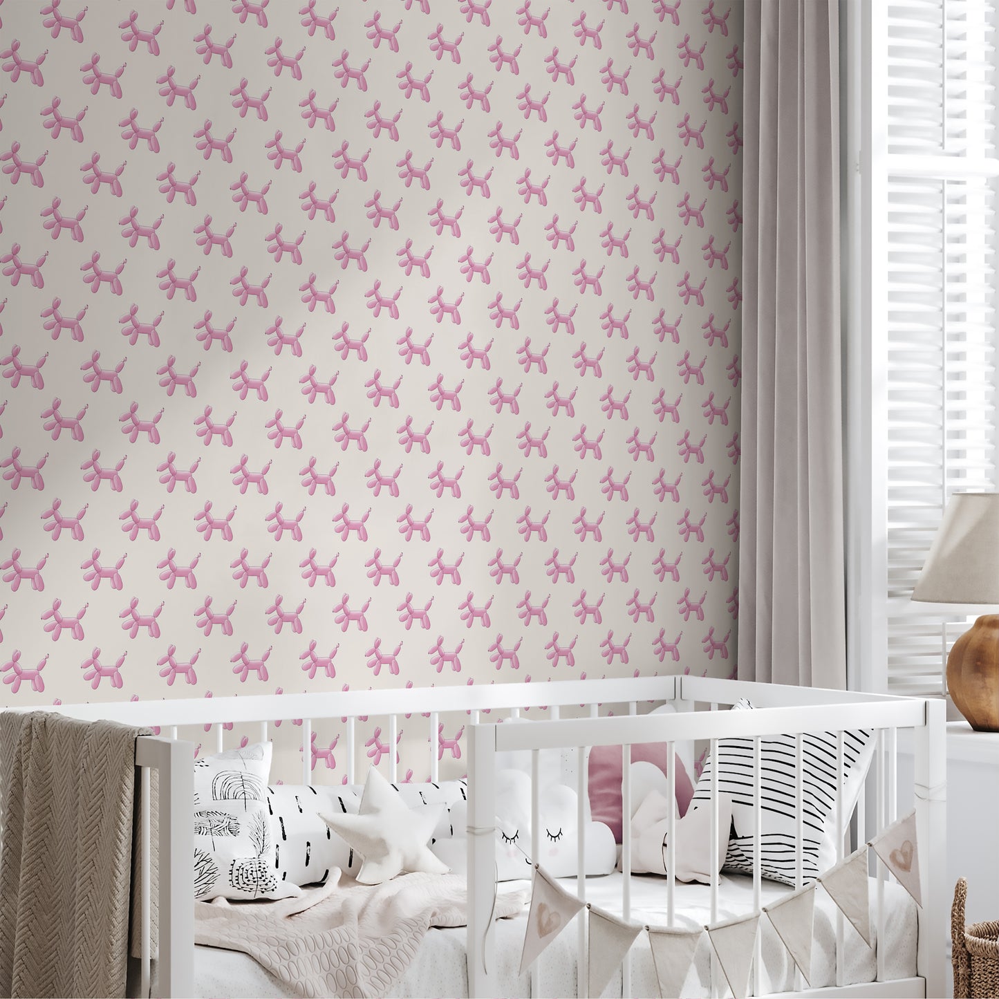 Pop The Dog Pink on Ivory Wallpaper