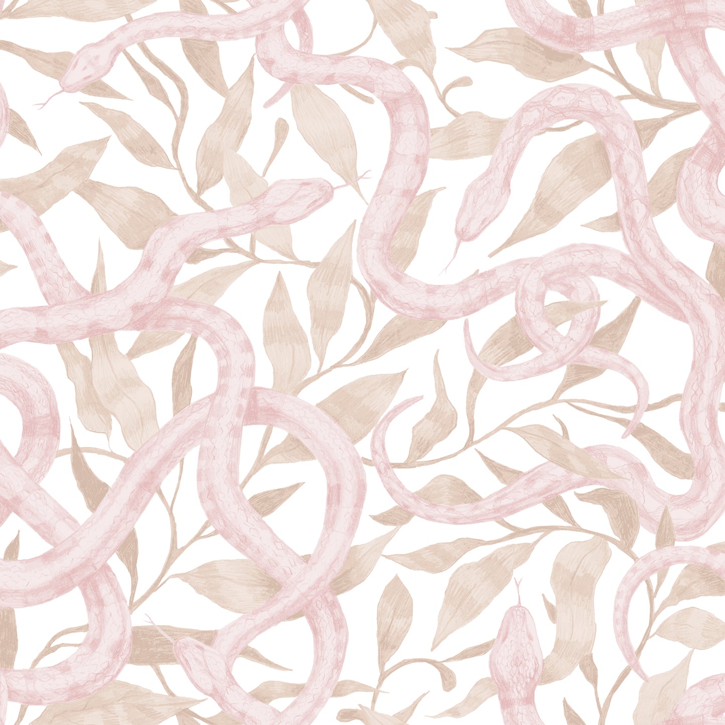 Serpents Coral on White Wallpaper