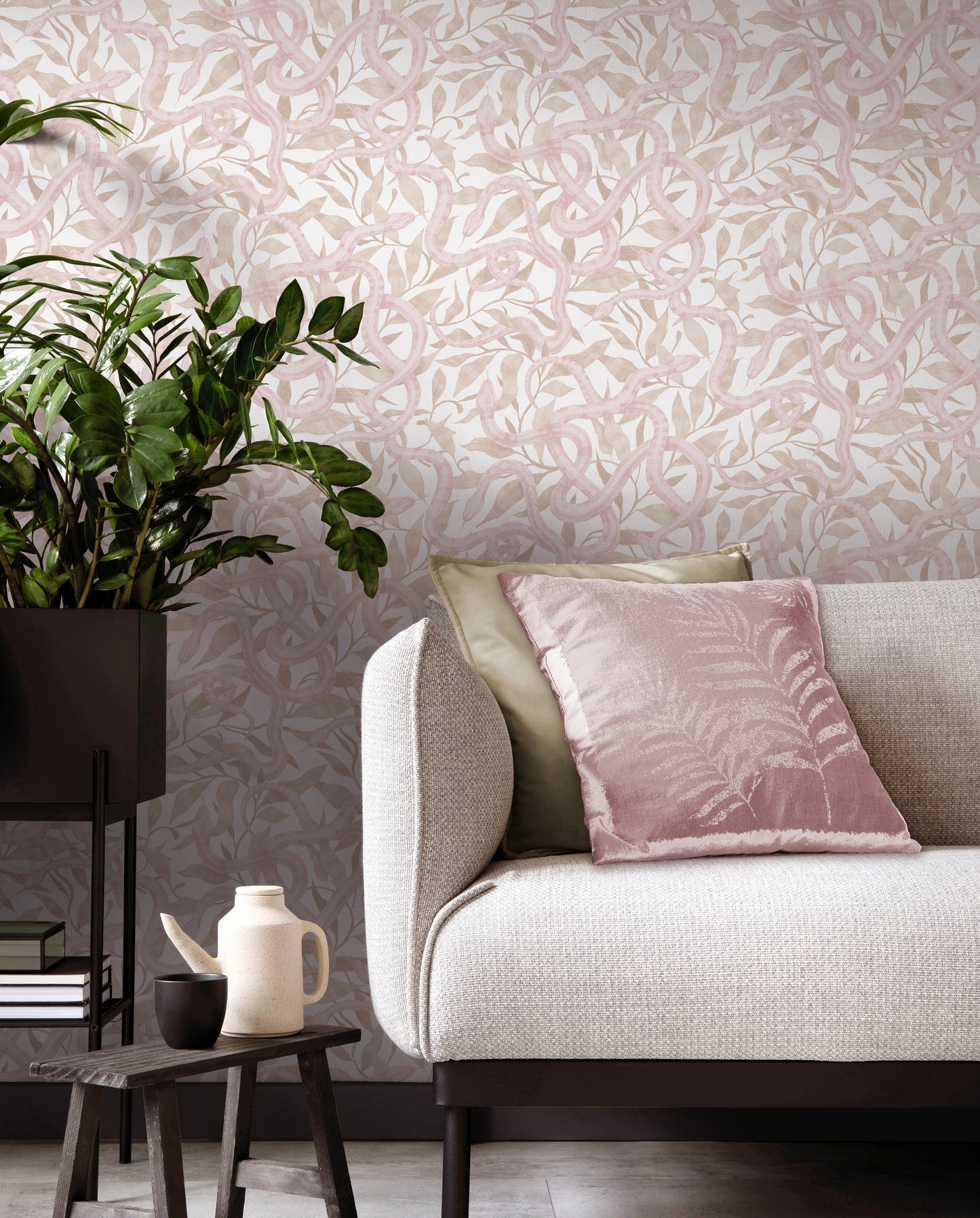Serpents Coral on White Wallpaper