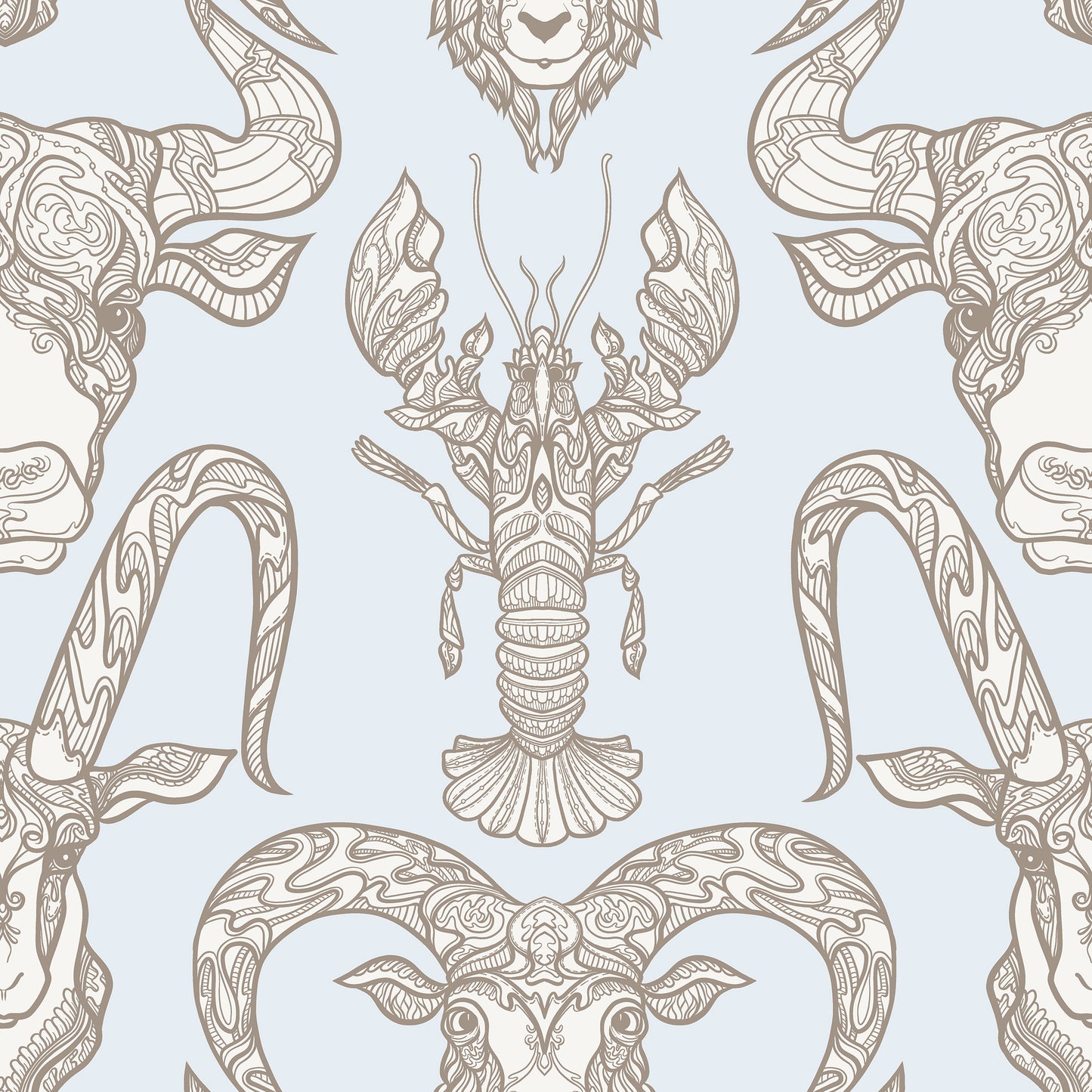 Surf & Turf Pale Blue Wallpaper