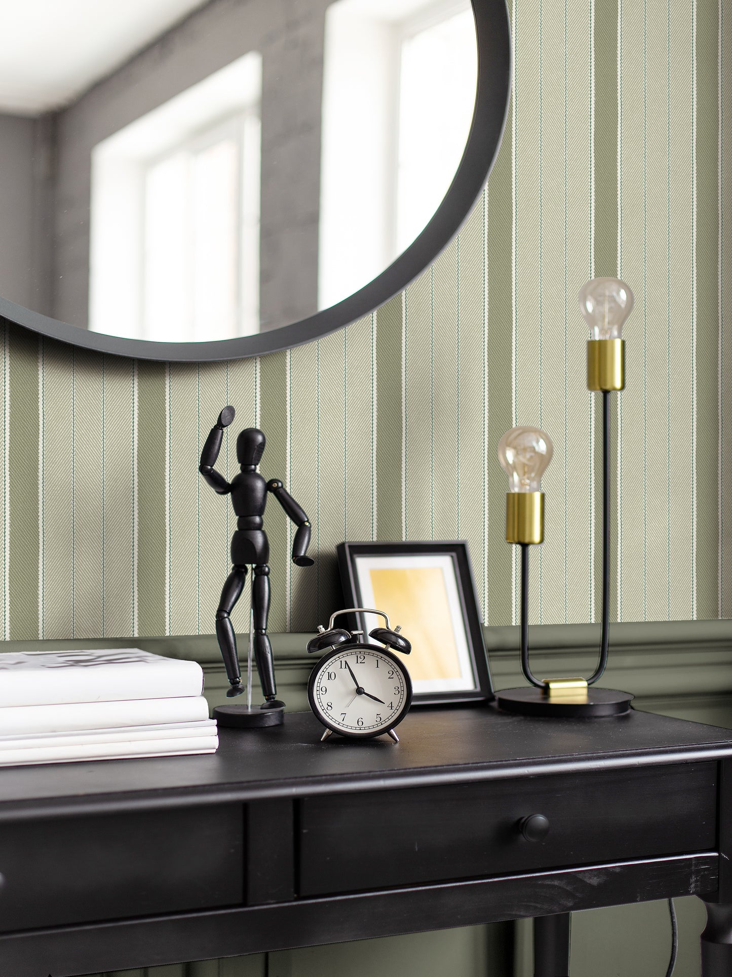 Tailored Stripe Olive Drab Wallpaper