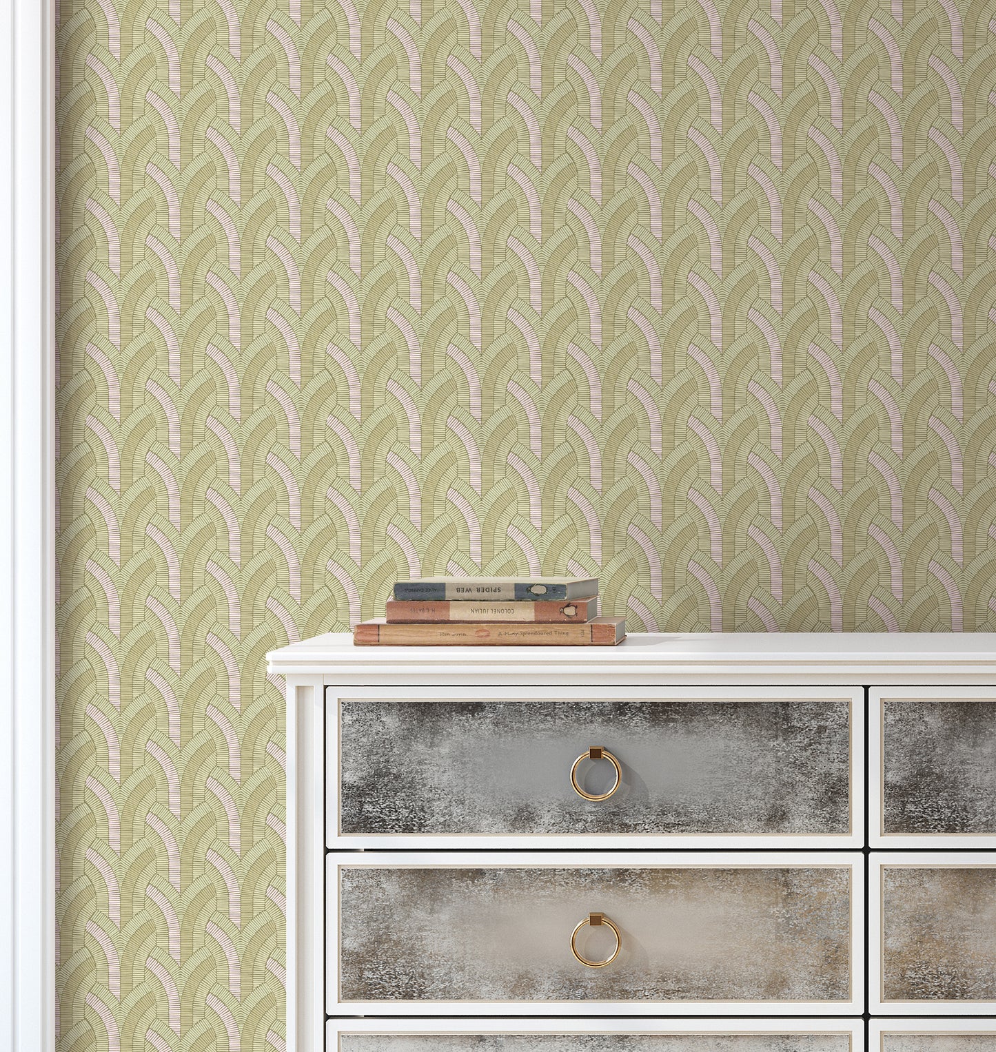 Vaulted Moss & Coral Wallpaper