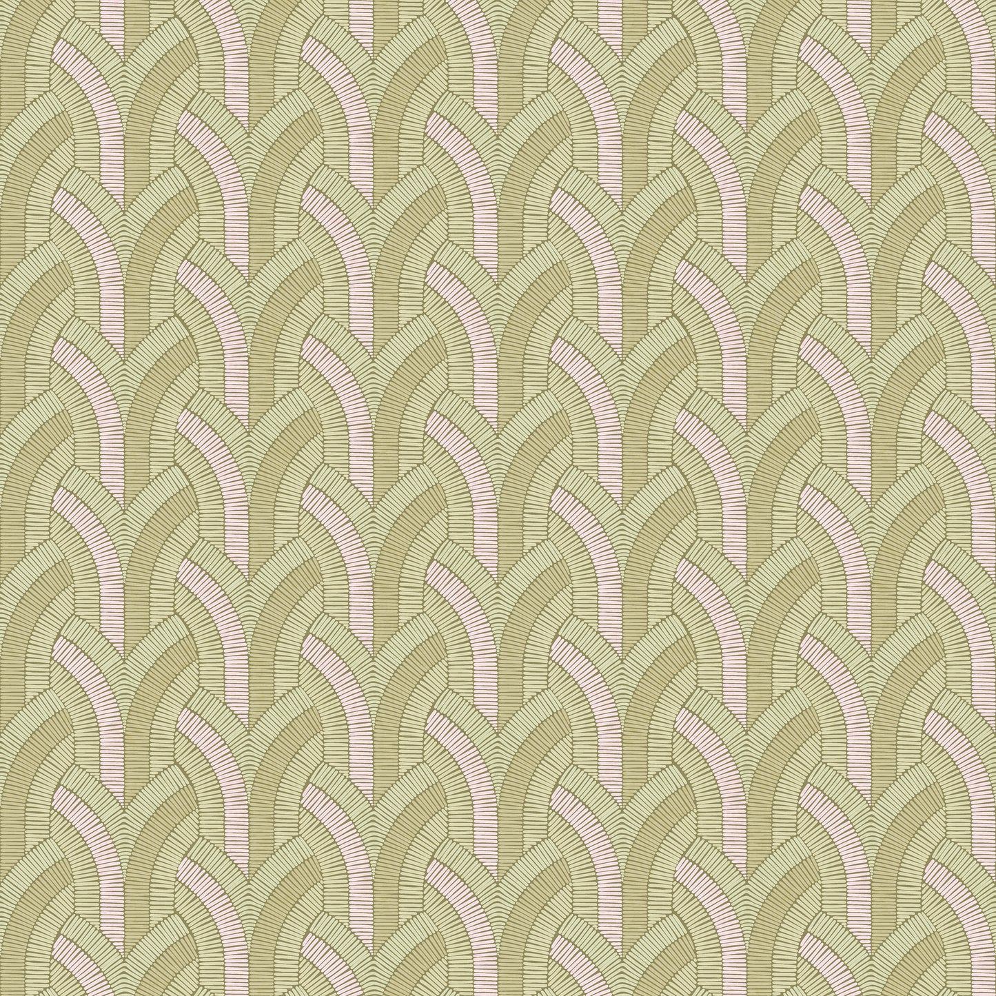 Vaulted Moss & Coral Wallpaper