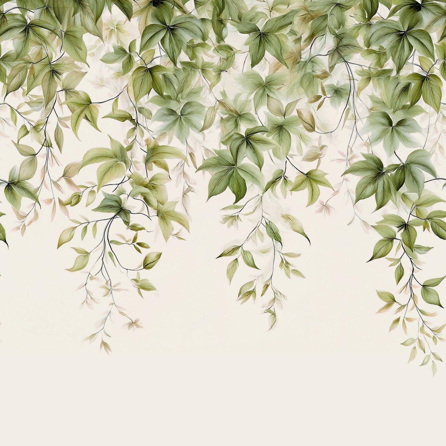 Verdant Olive on Cream Wallpaper