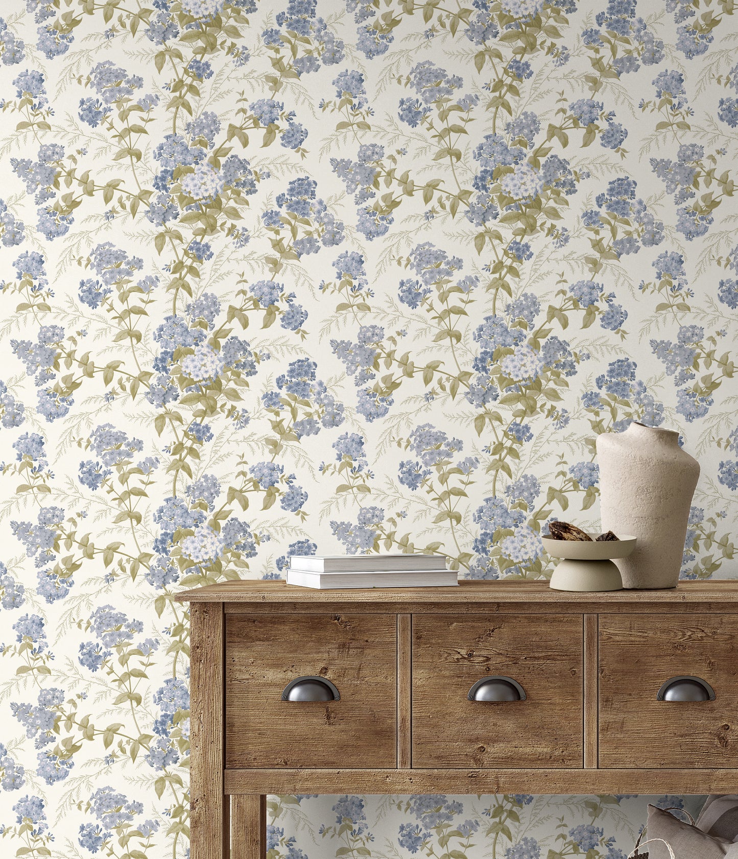 Vintage Floral Cornflower Blue Wallpaper