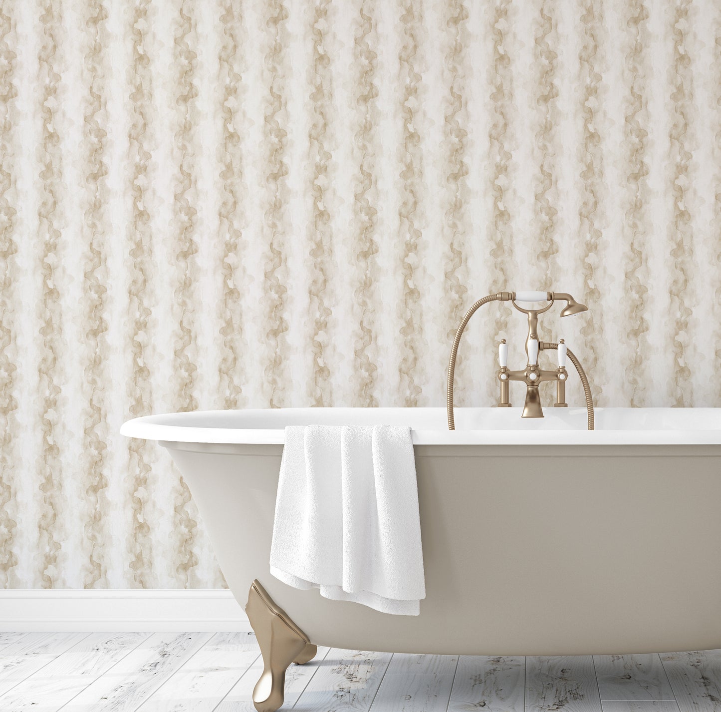 Papier peint beige à rayures délavées