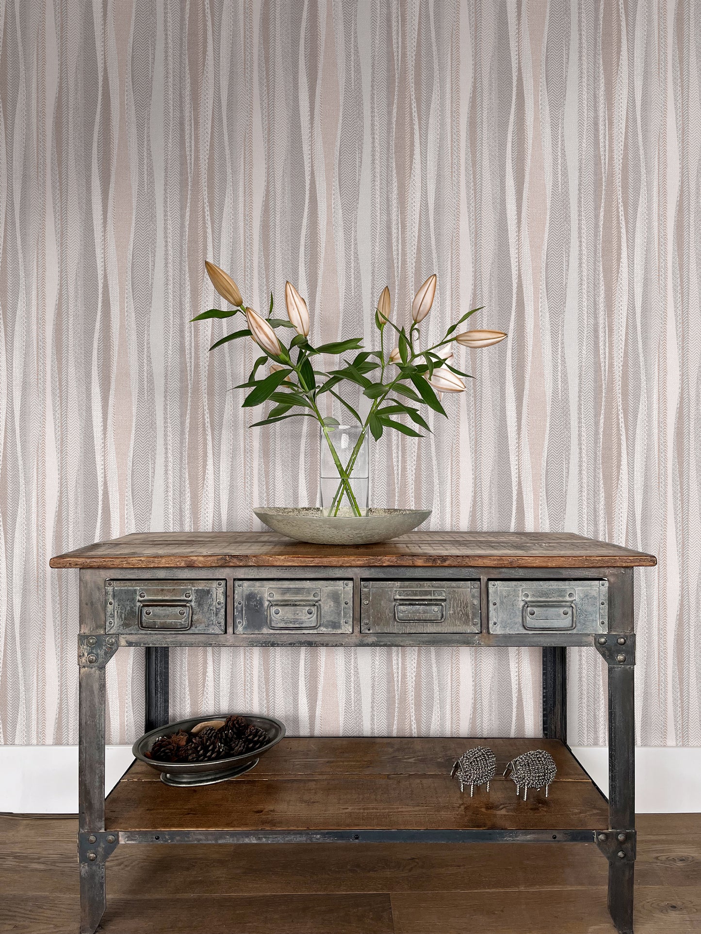 Weavy Stripe Terracotta & Stone Wallpaper