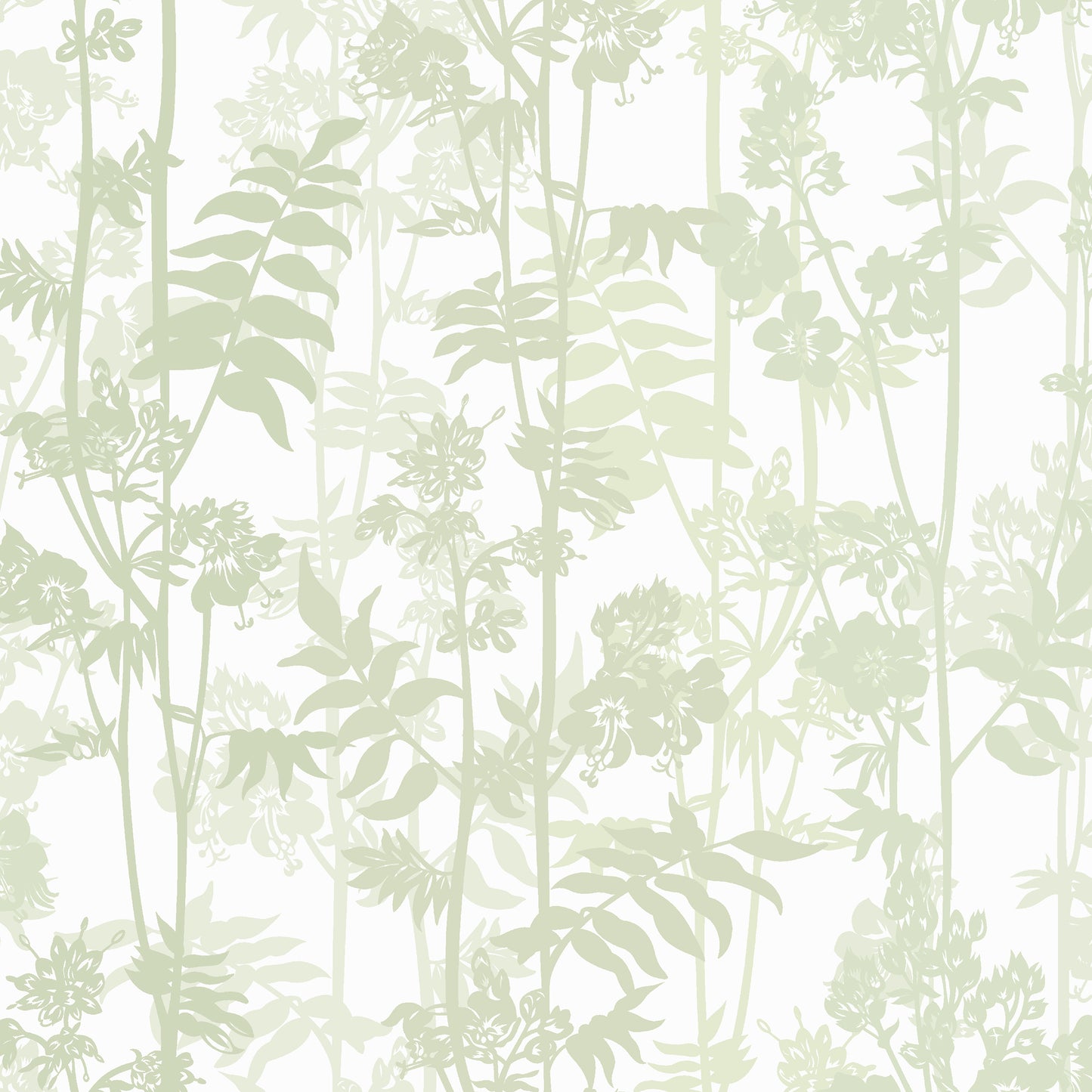 Wild Flower Meadow Soft Greens Wallpaper