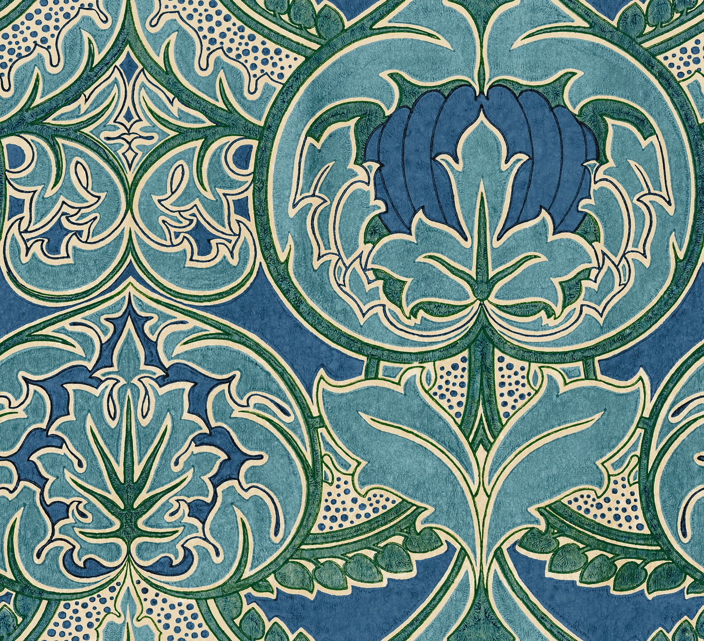 Arts & Crafts Aqua Blues Wallpaper