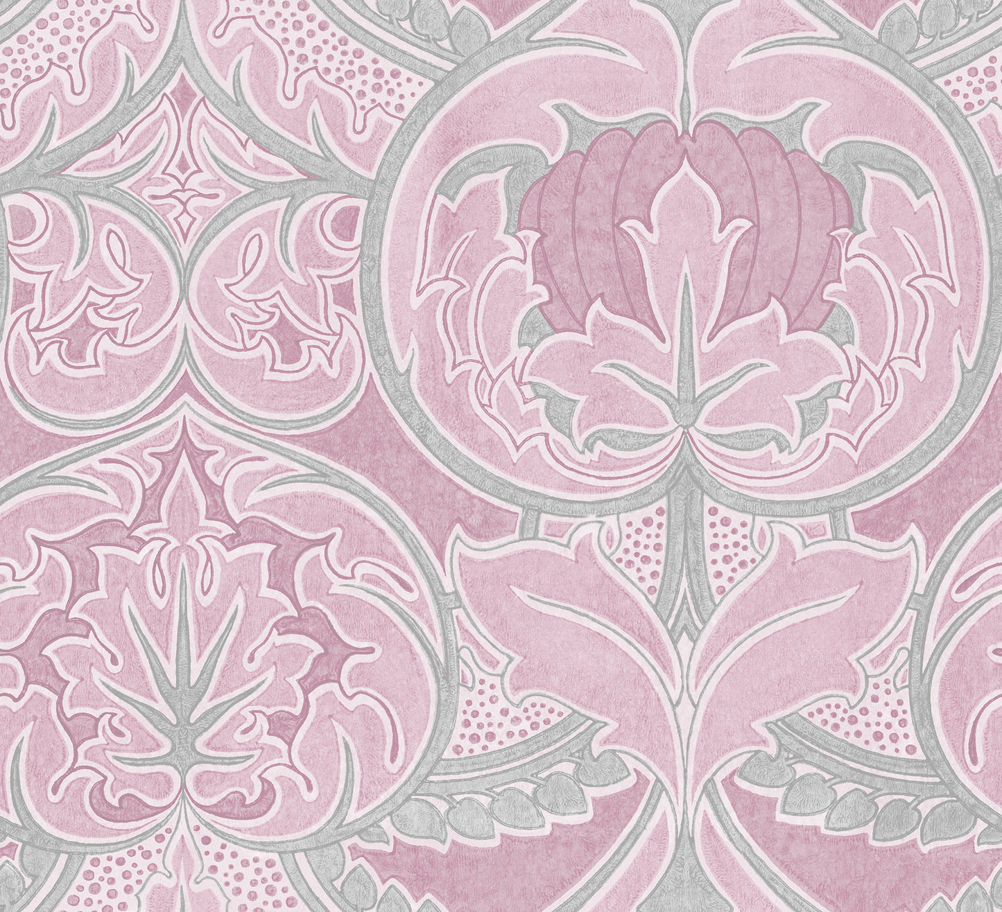 Arts & Crafts Silver Pink Wallpaper